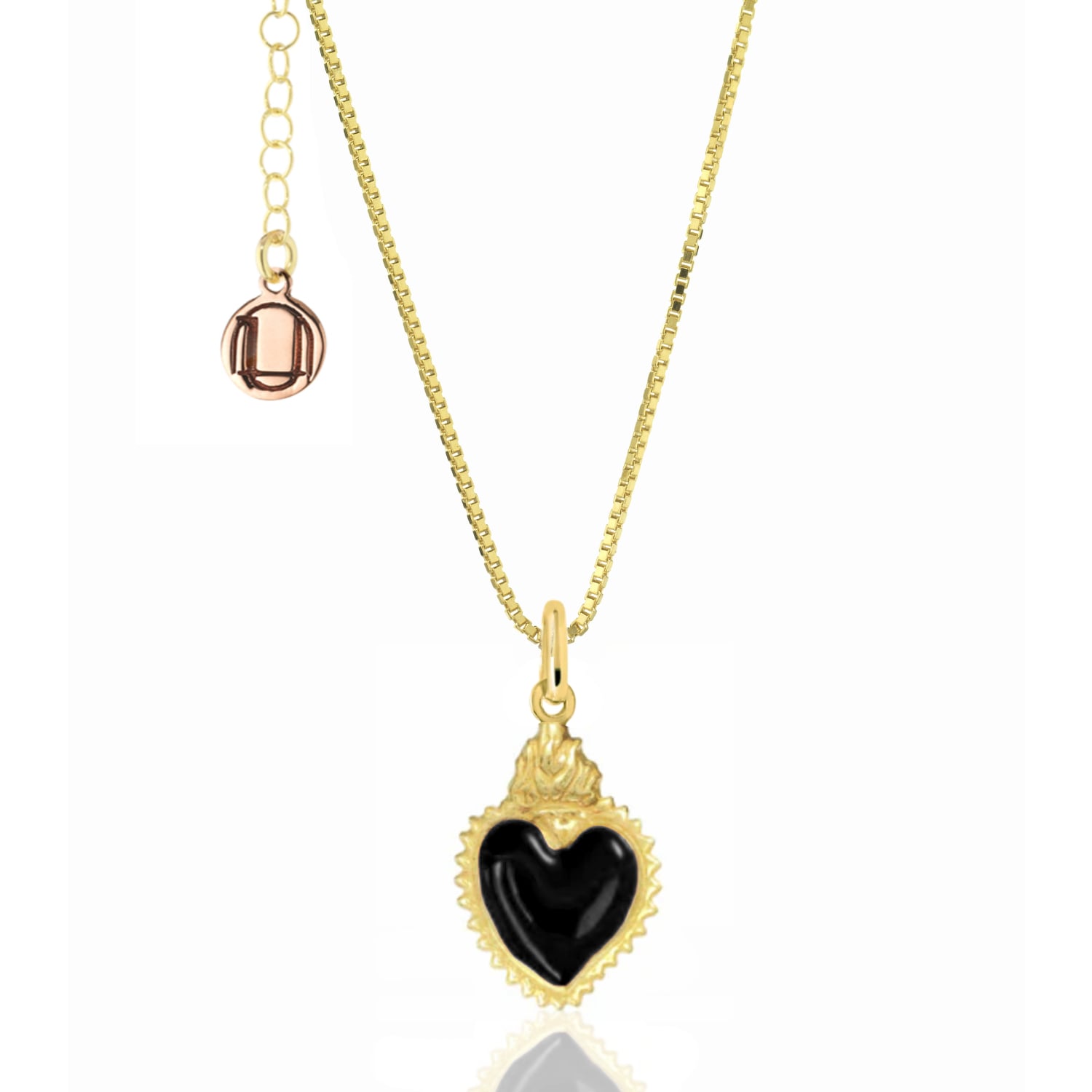 Gold-Plated Necklace With Black Heart Pendant
