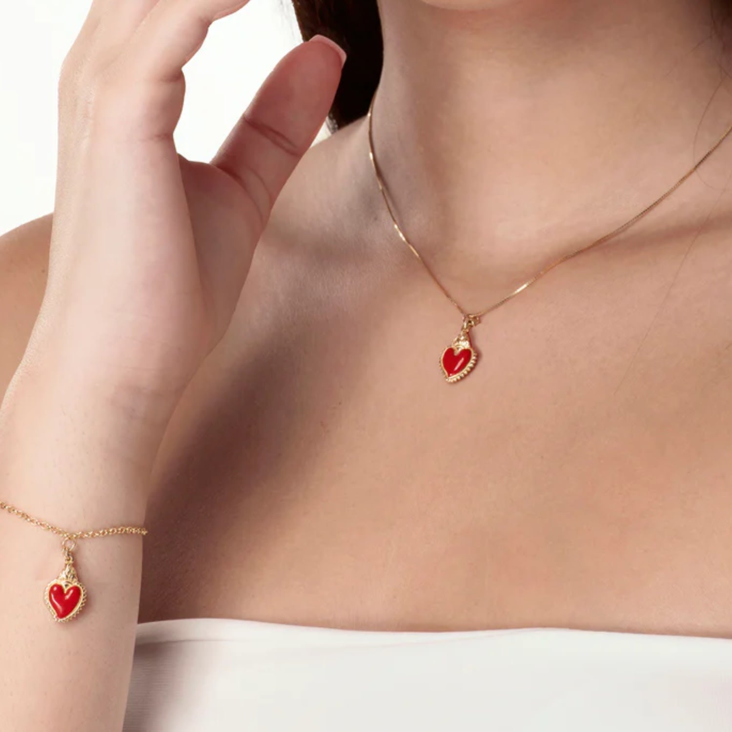 Gold-Plated Necklace With Red Heart Pendant