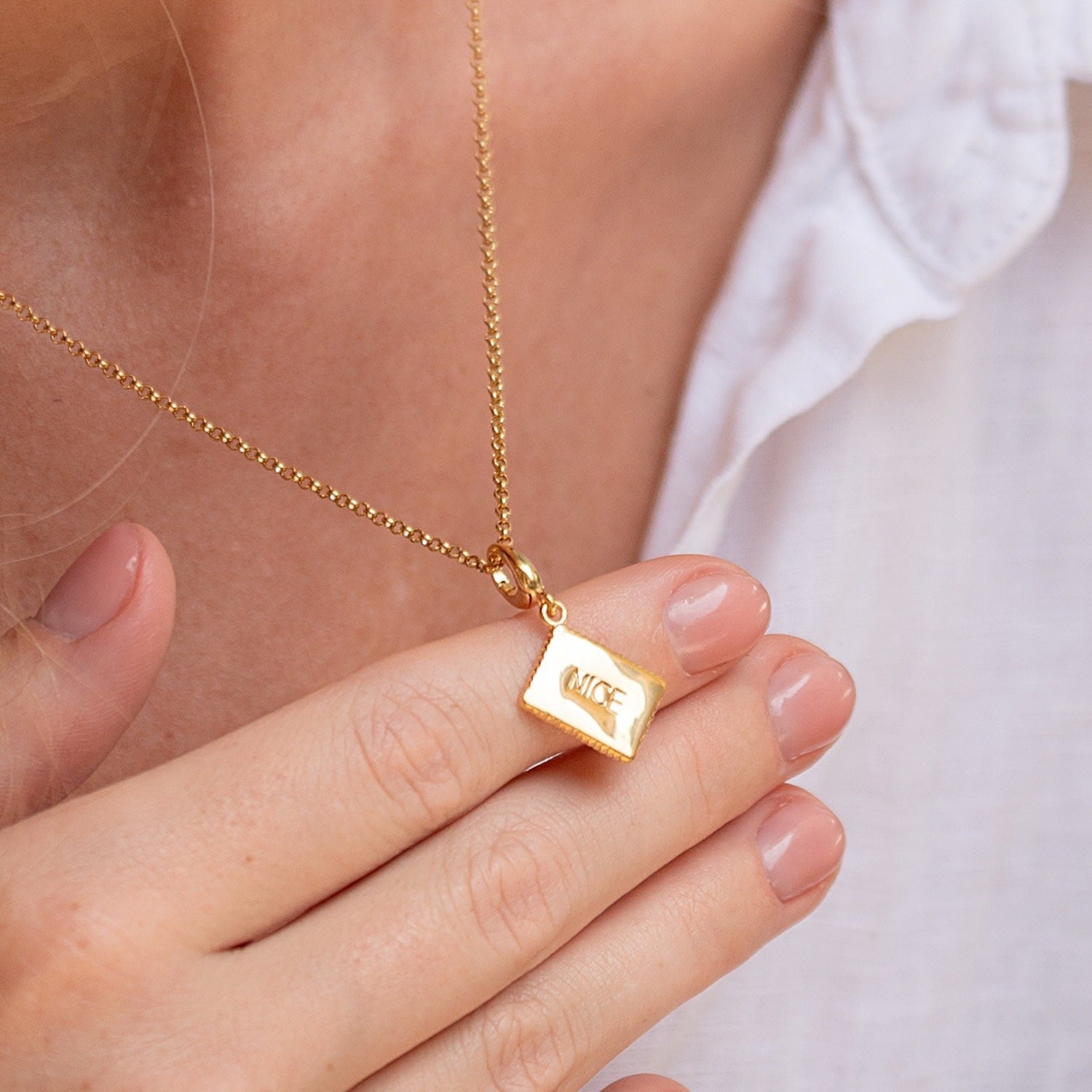 Gold Plated Nice Biscuit Charm Necklace