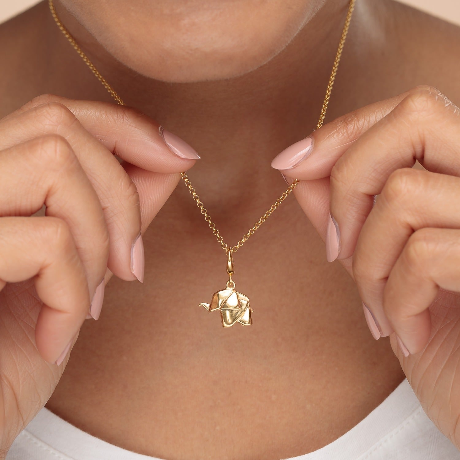 Gold Plated Origami Elephant Charm Necklace