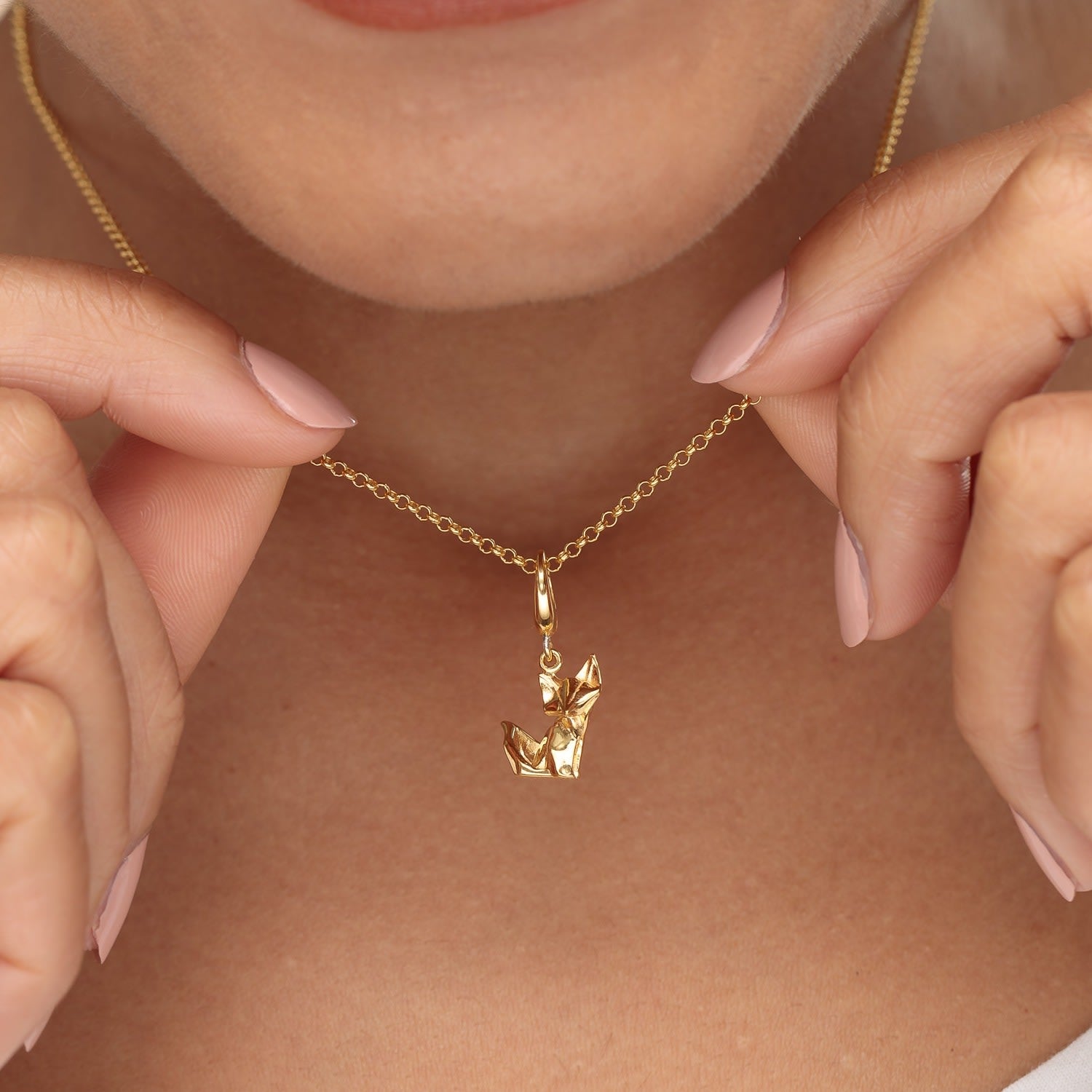Gold Plated Origami Fox Charm Necklace