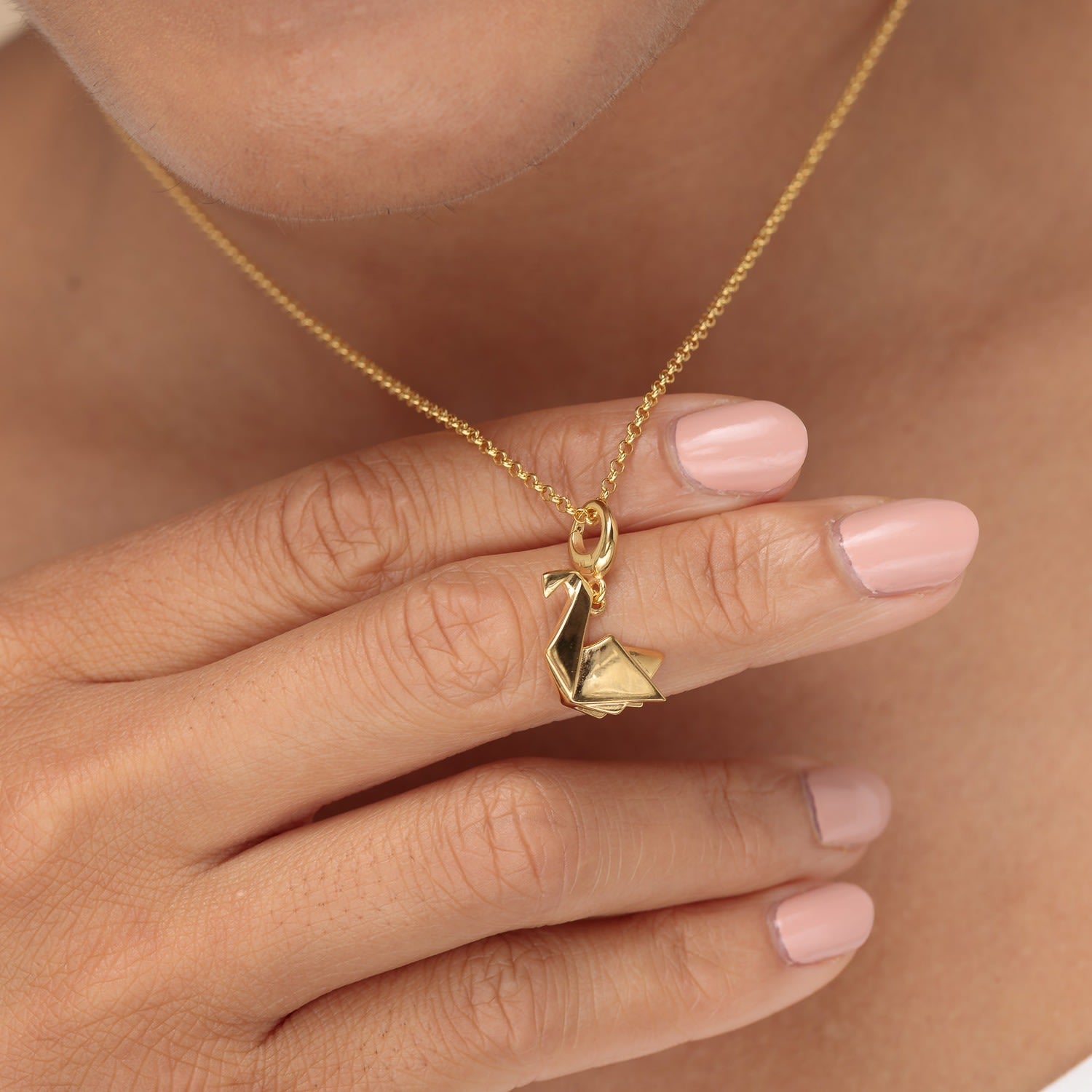Gold Plated Origami Swan Charm Necklace