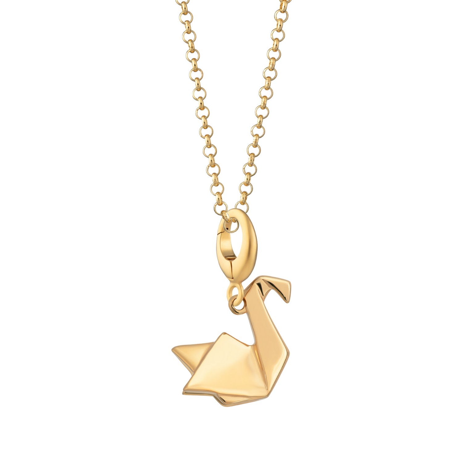 Gold Plated Origami Swan Charm Necklace