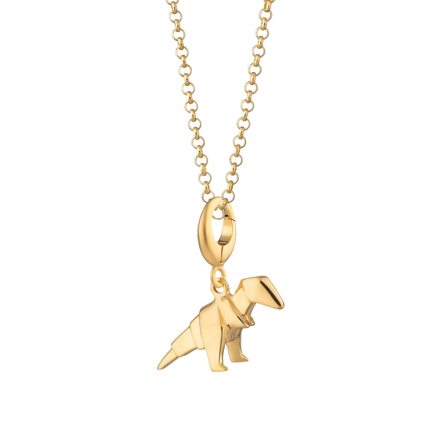 Gold Plated Origami T-Rex Charm Necklace