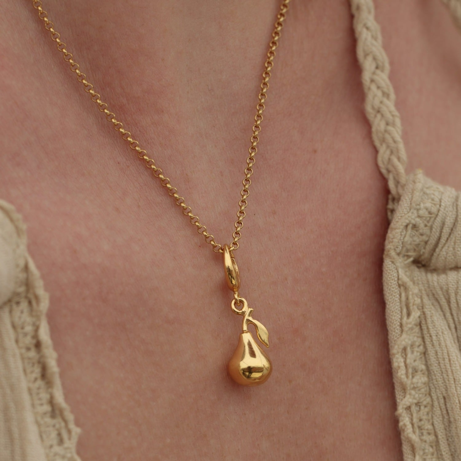 Gold Plated Pear Charm Necklace