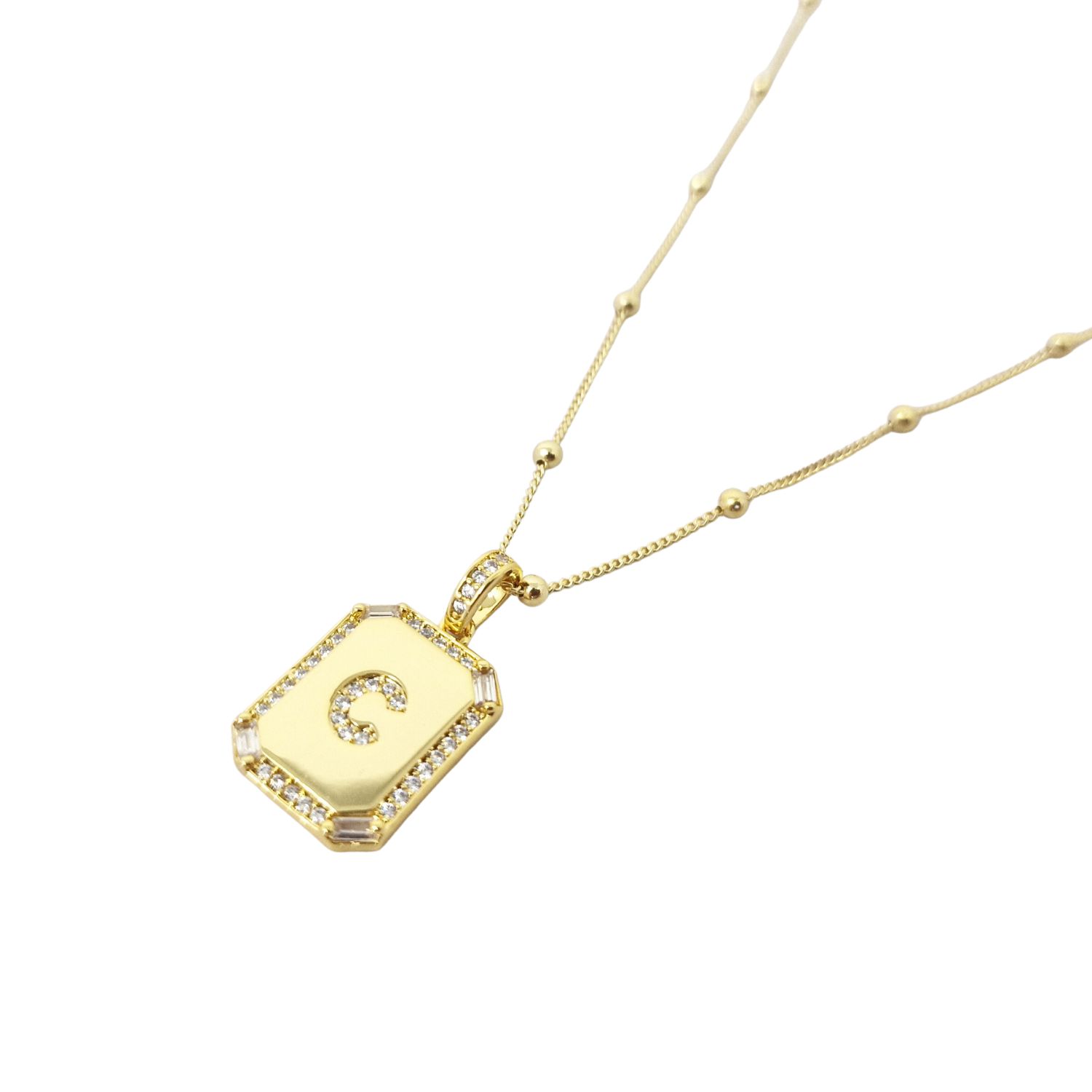 Gold Plated Personalised Initial Cubic Zirconia Shiny Letter Necklace