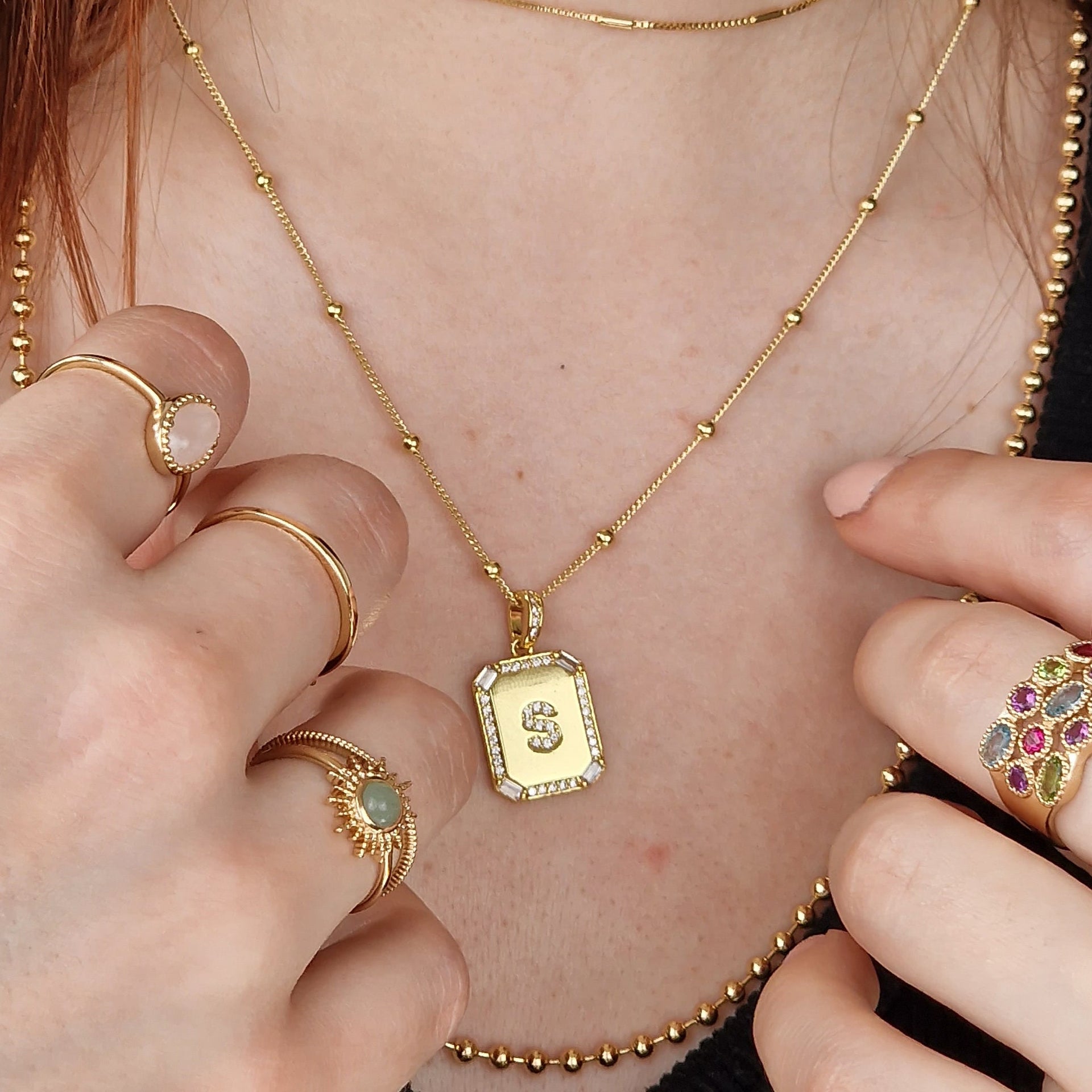 Gold Plated Personalised Initial Cubic Zirconia Shiny Letter Necklace