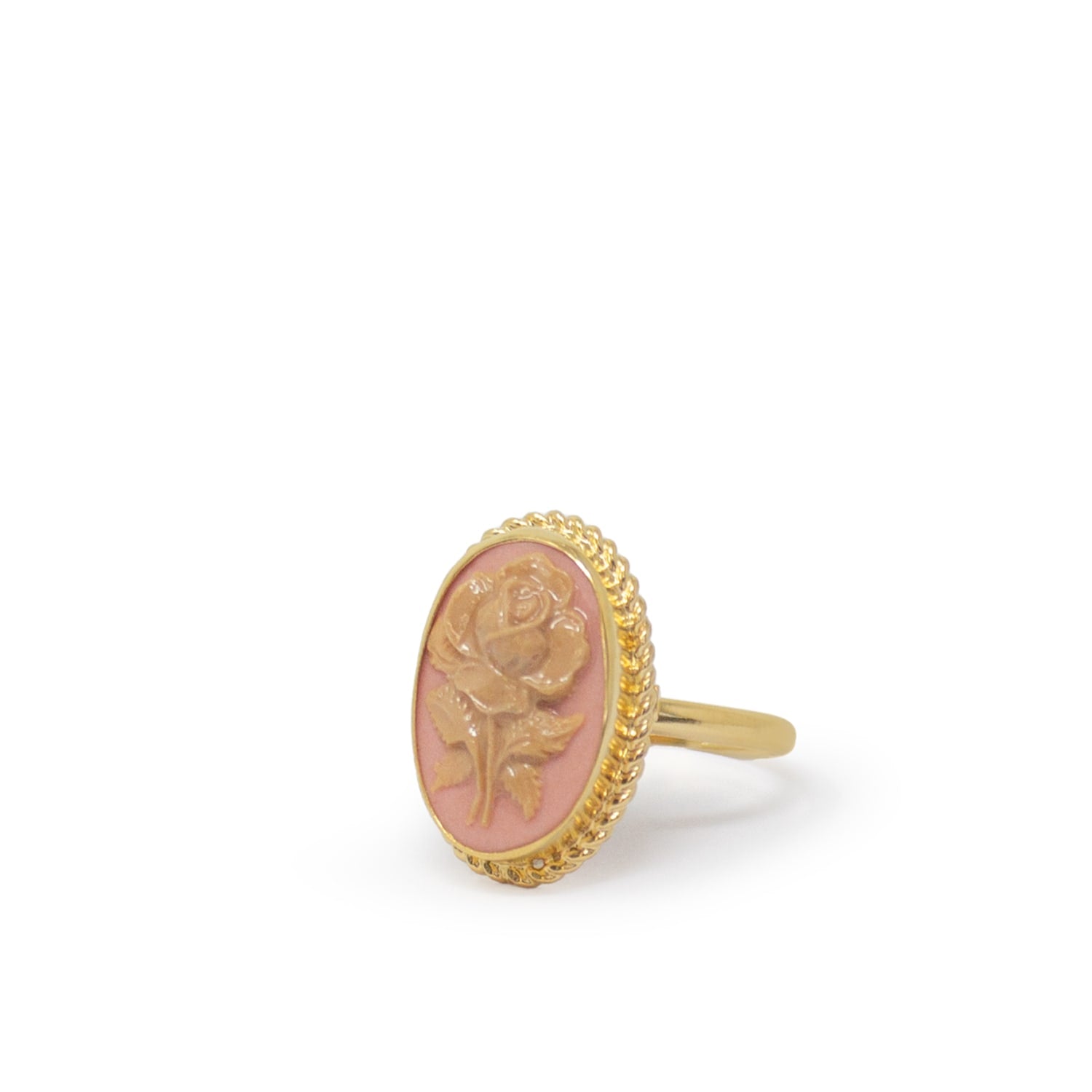 Gold-Plated Pink Flower Cameo Ring