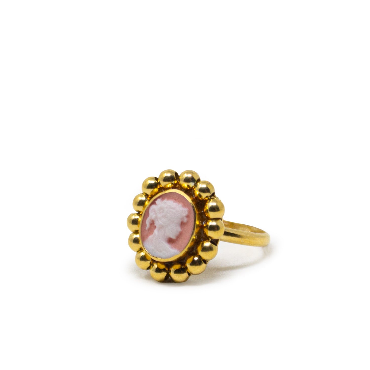 Gold-Plated Pink Mini Cameo Beaded Ring