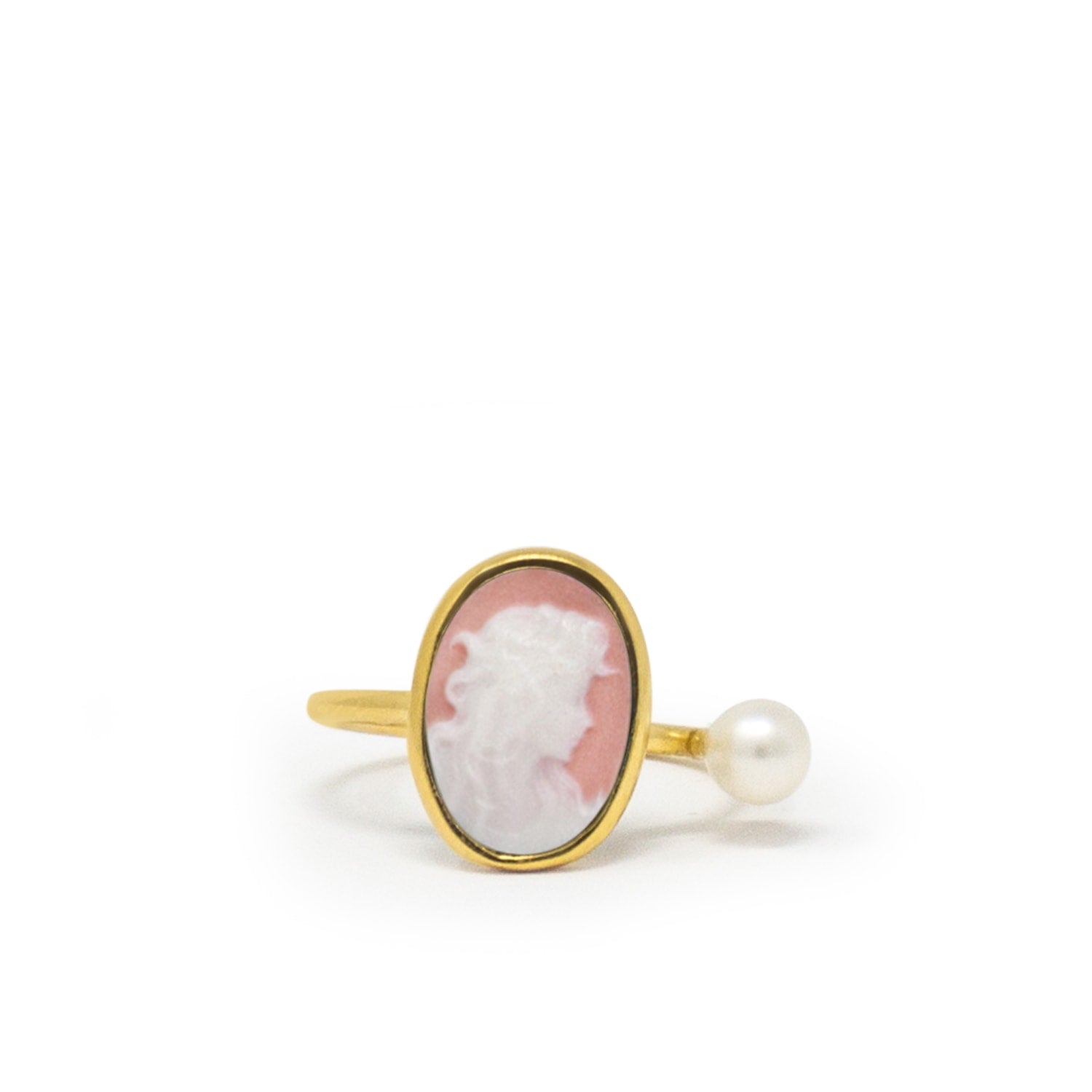Gold-Plated Pink Mini Cameo Ring With A Pearl