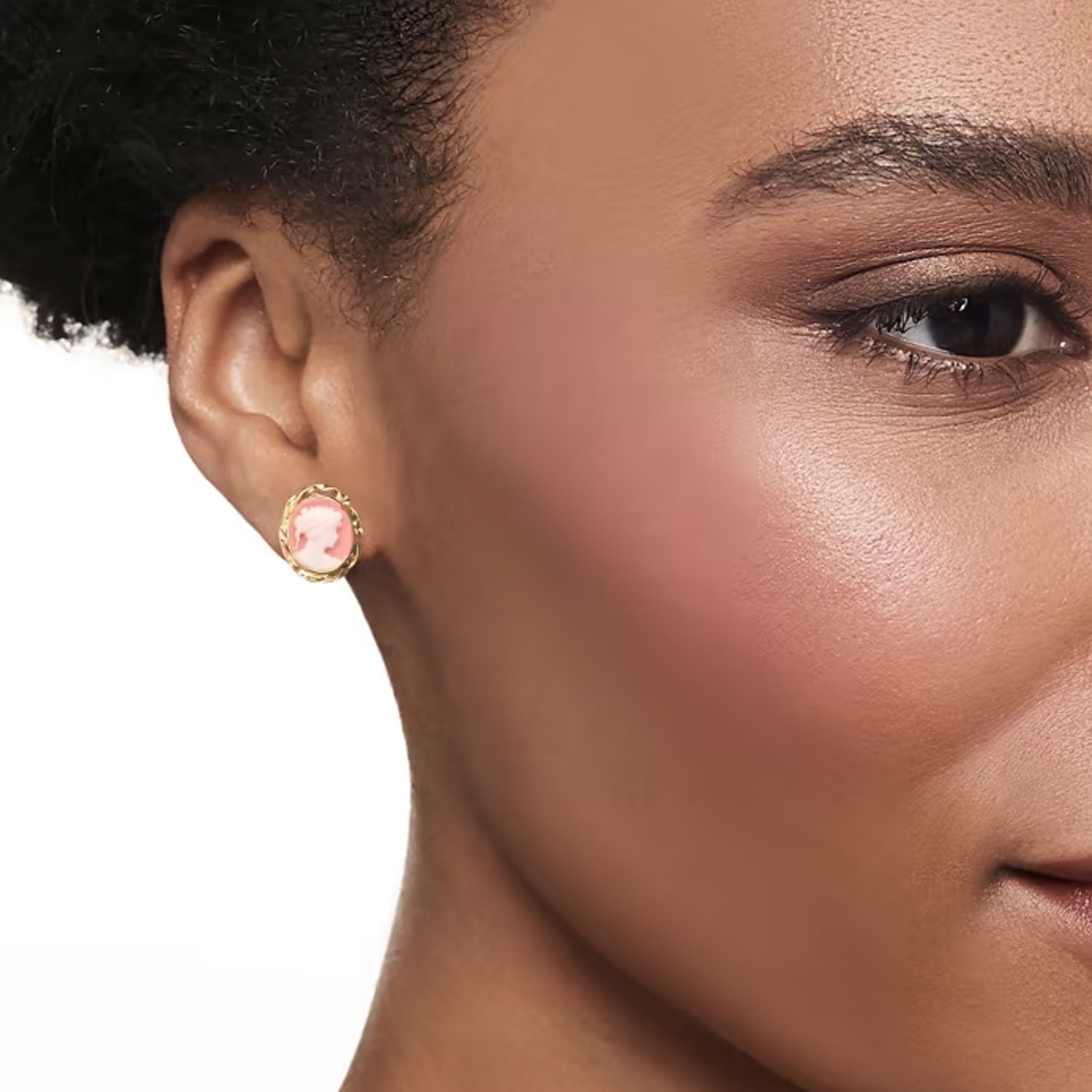 Gold-Plated Pink Mini Cameo Stud Earrings