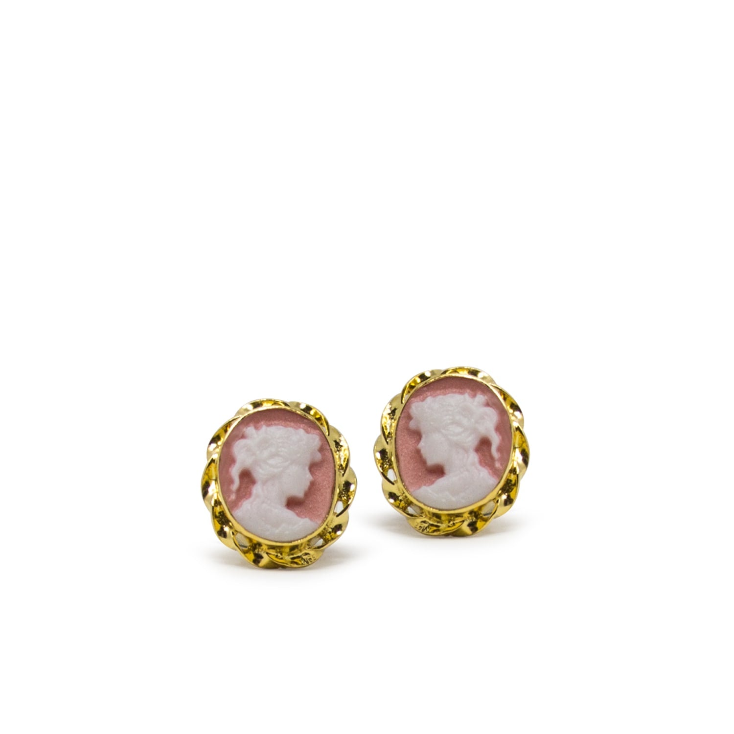 Gold-Plated Pink Mini Cameo Stud Earrings