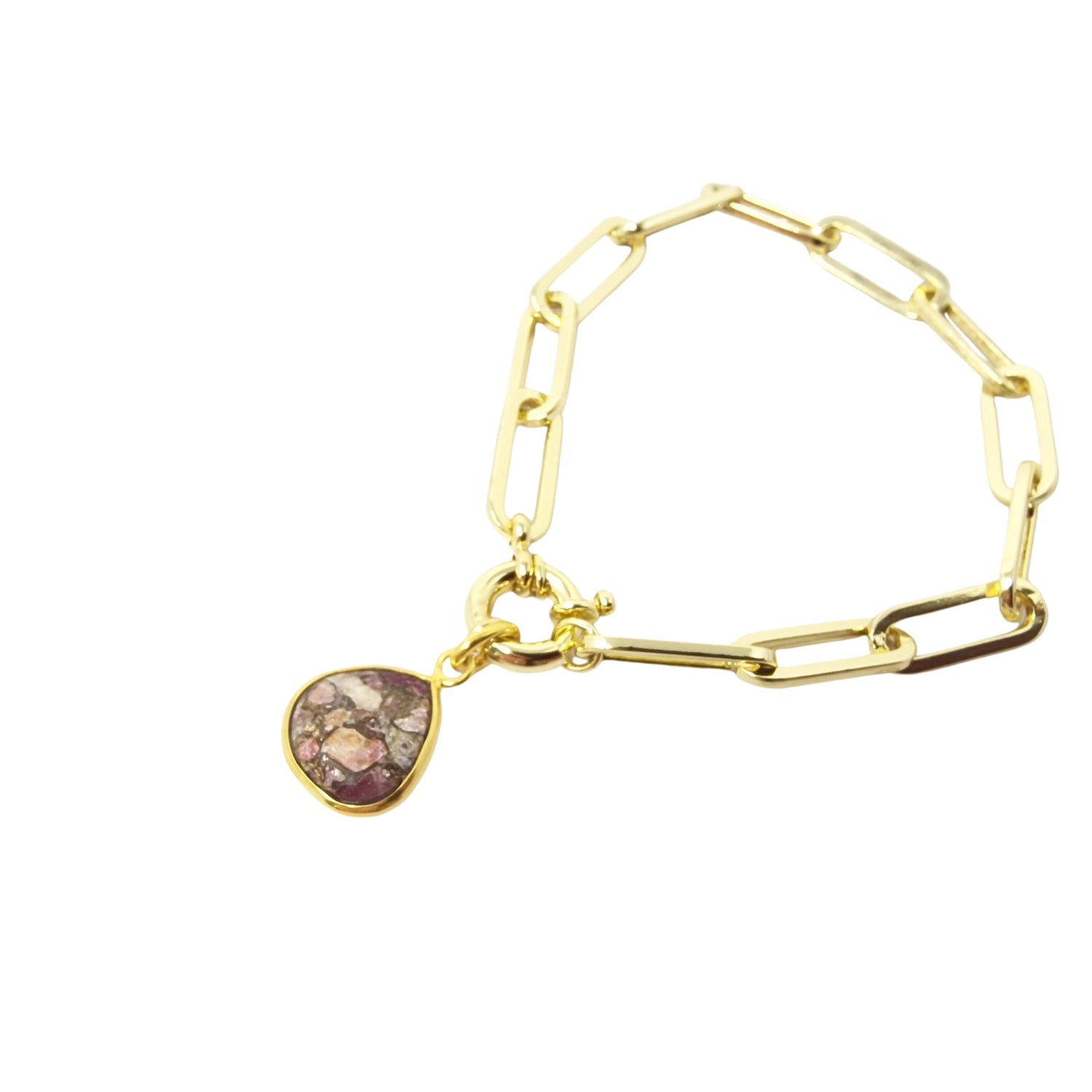 Gold Plated Natural Pink Tourmaline October Birthstone Gemstone Bracelet