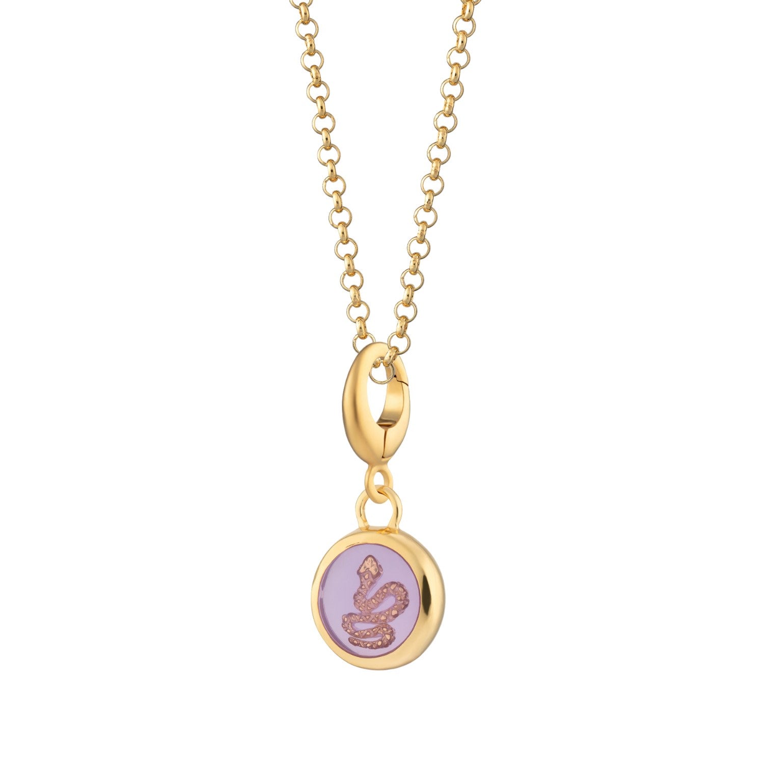 Gold Plated Purple Snake Resin Capture Charm Necklace