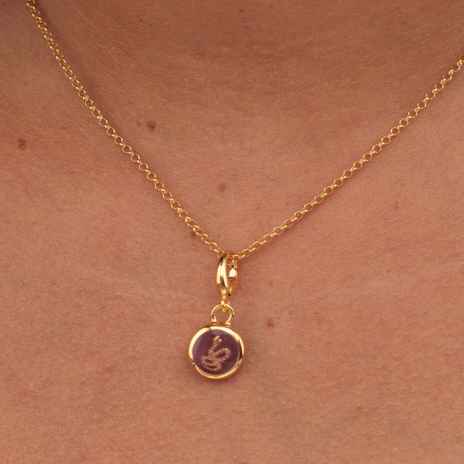 Gold Plated Purple Snake Resin Capture Charm Necklace