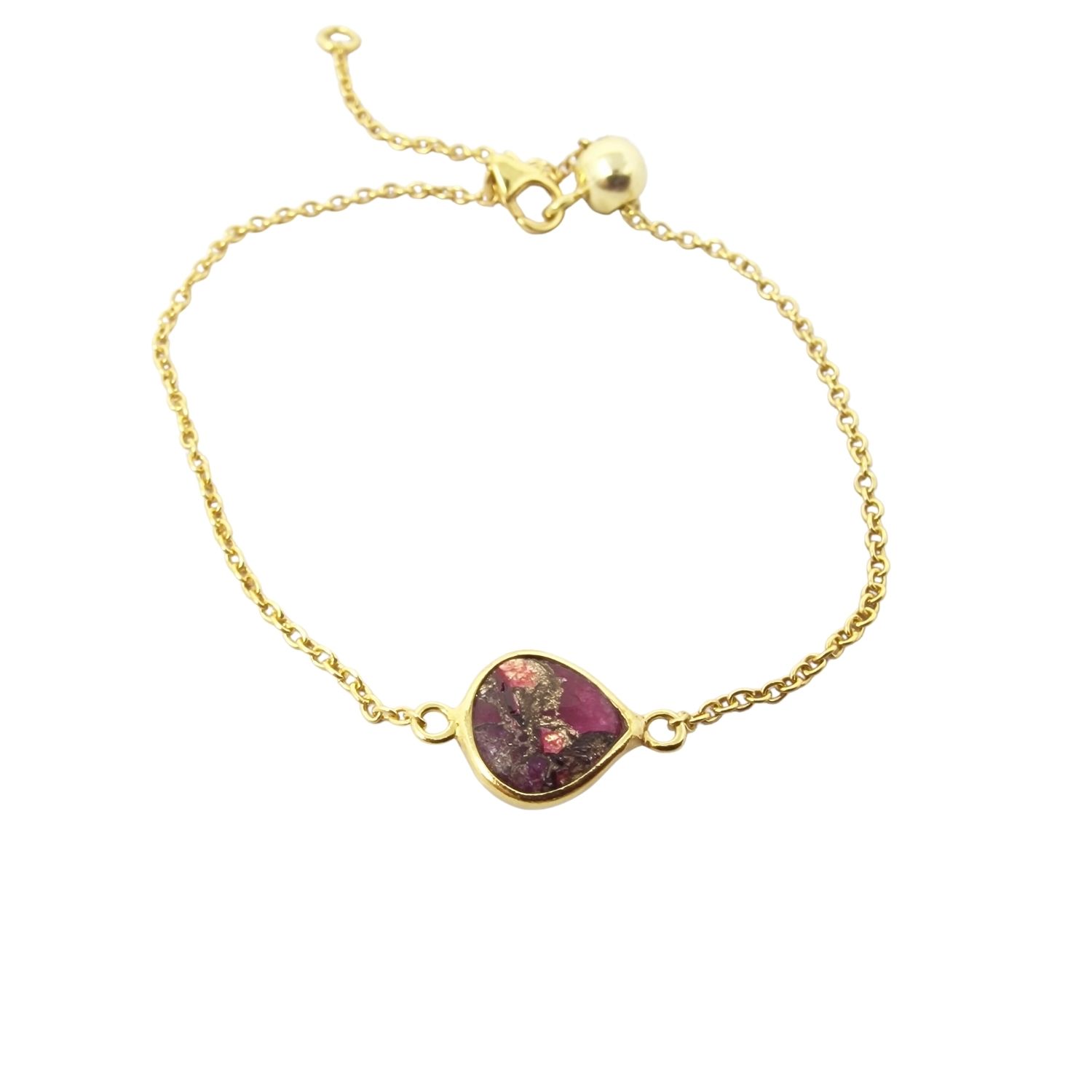 Gold Plated Red Garnet January Birthstone Adjustable Bracelet