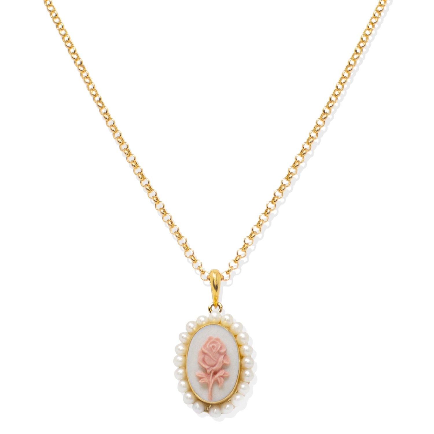Gold-Plated Rose Cameo And Pearl Necklace