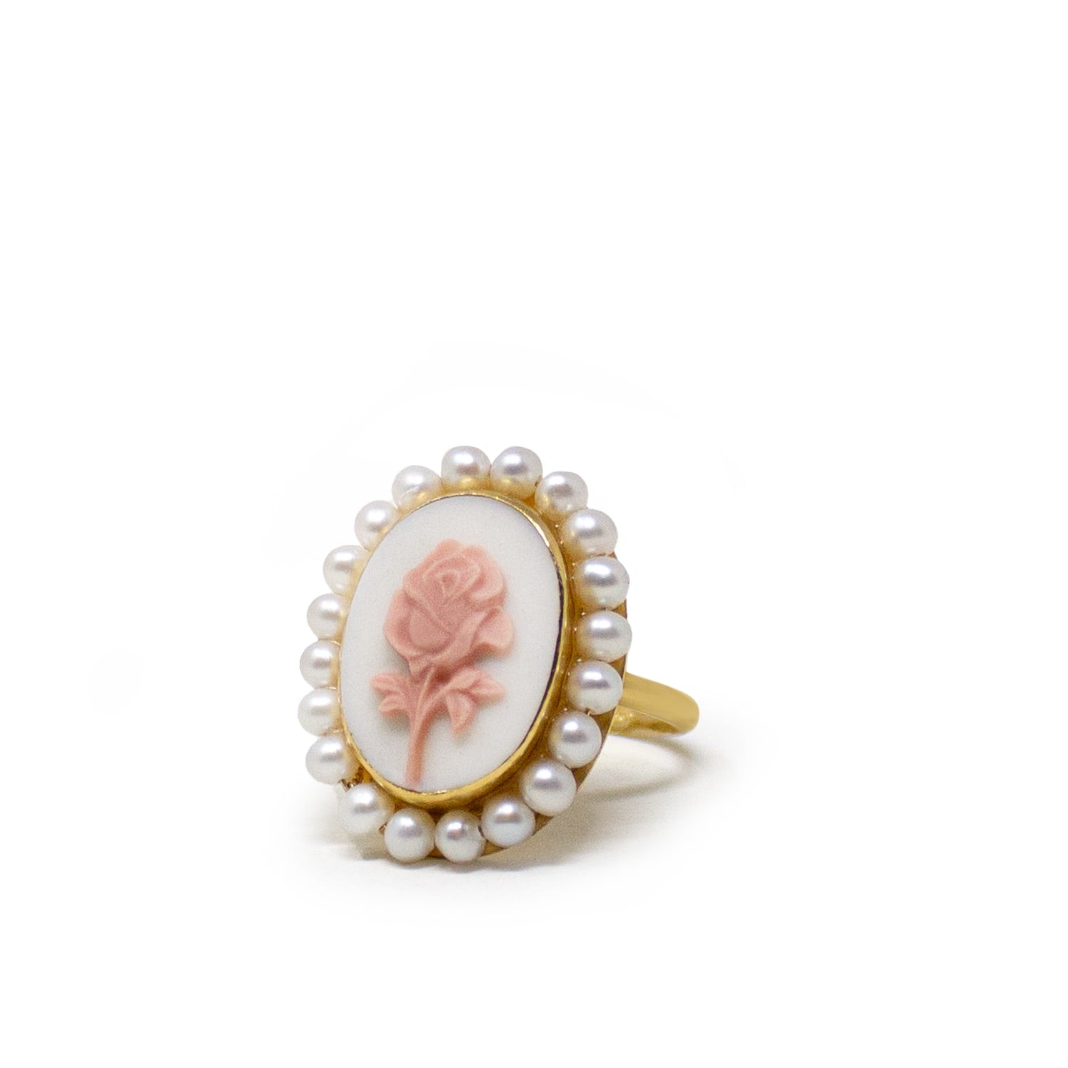 Gold-Plated Rose Cameo And Pearl Stacking Ring
