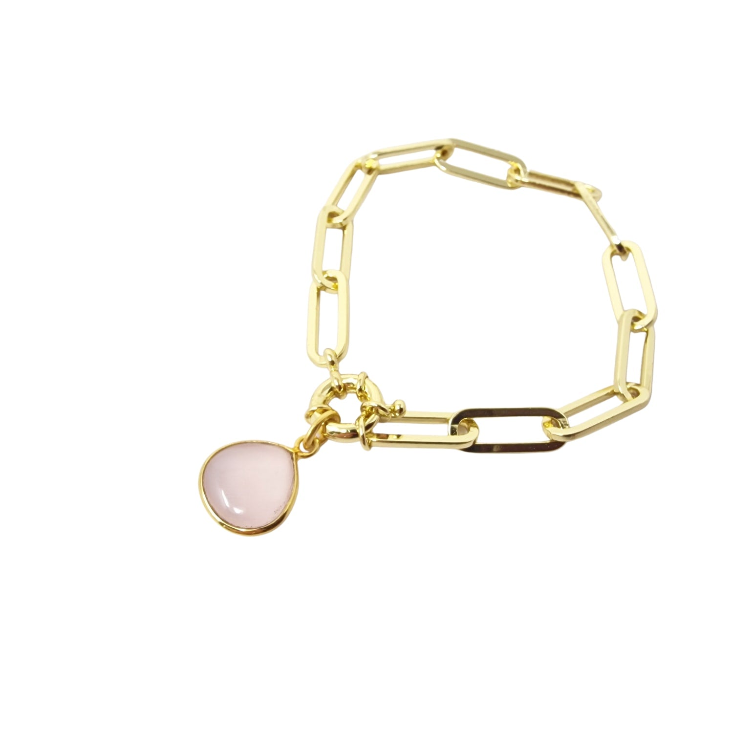 Gold Plated Pink Rose Quartz October Birthstone Bracelet