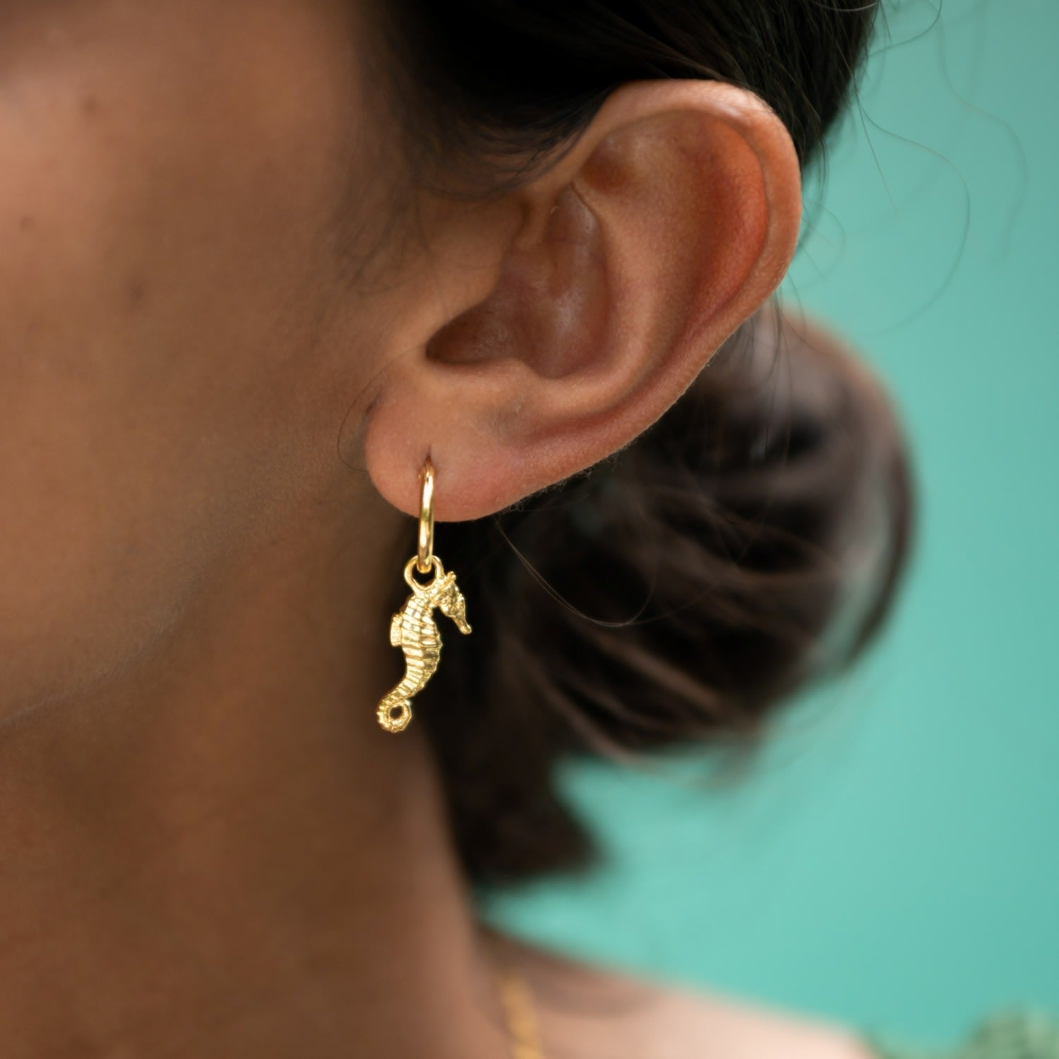 Gold Plated Seahorse Charm Hoop Earrings
