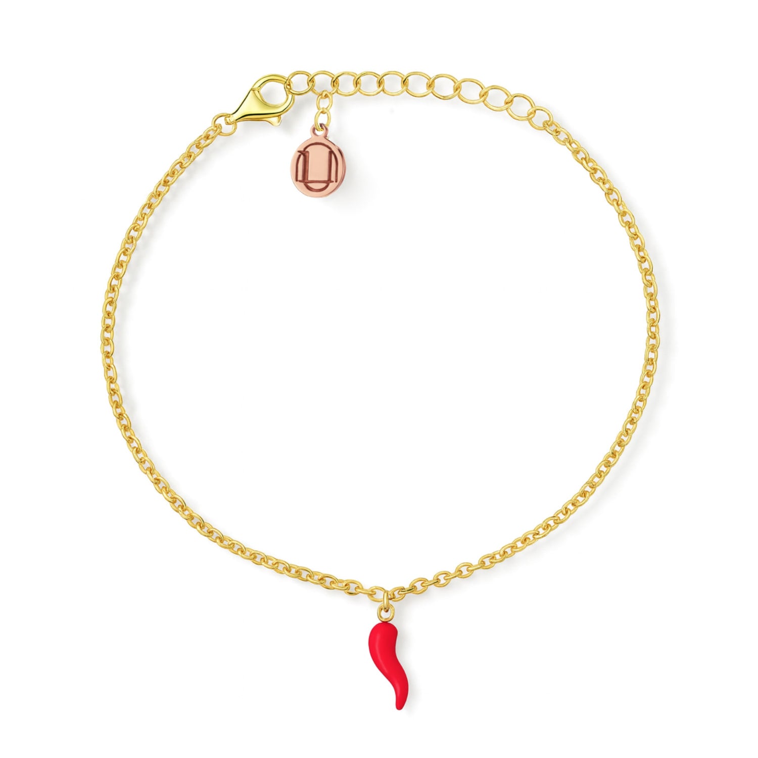 Gold-Plated Silver Bracelet With Red Horn Pendant