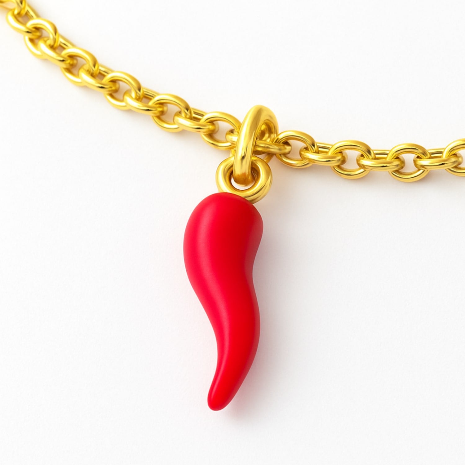 Gold-Plated Silver Bracelet With Red Horn Pendant