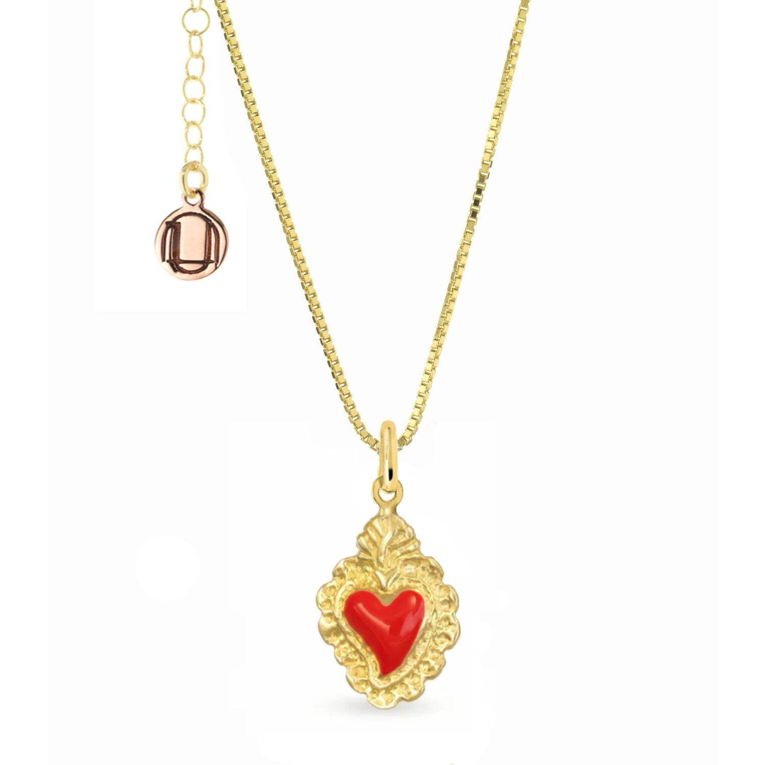 Gold-Plated Silver Necklace With Red Sacred Heart Pendant