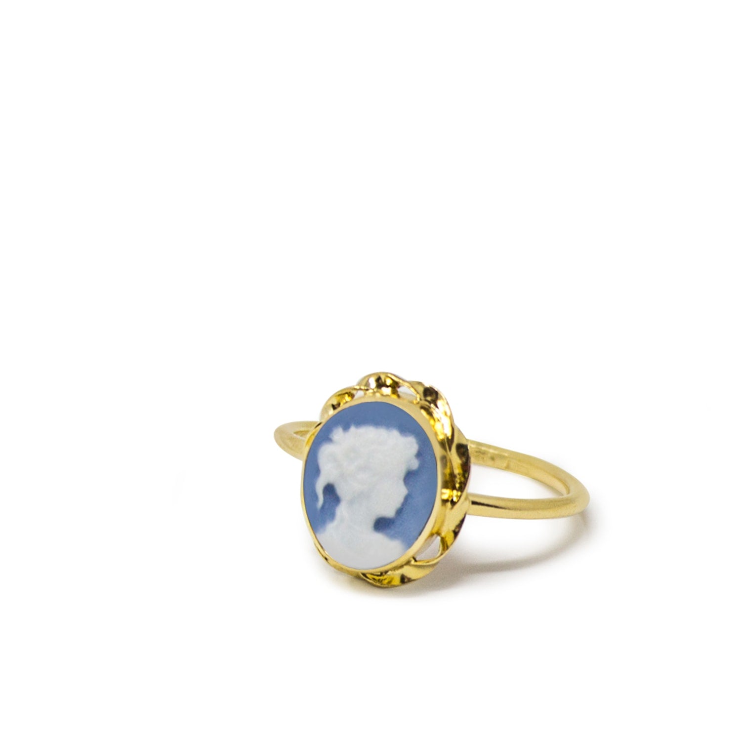 Gold-Plated Sky Blue Mini Cameo Ring