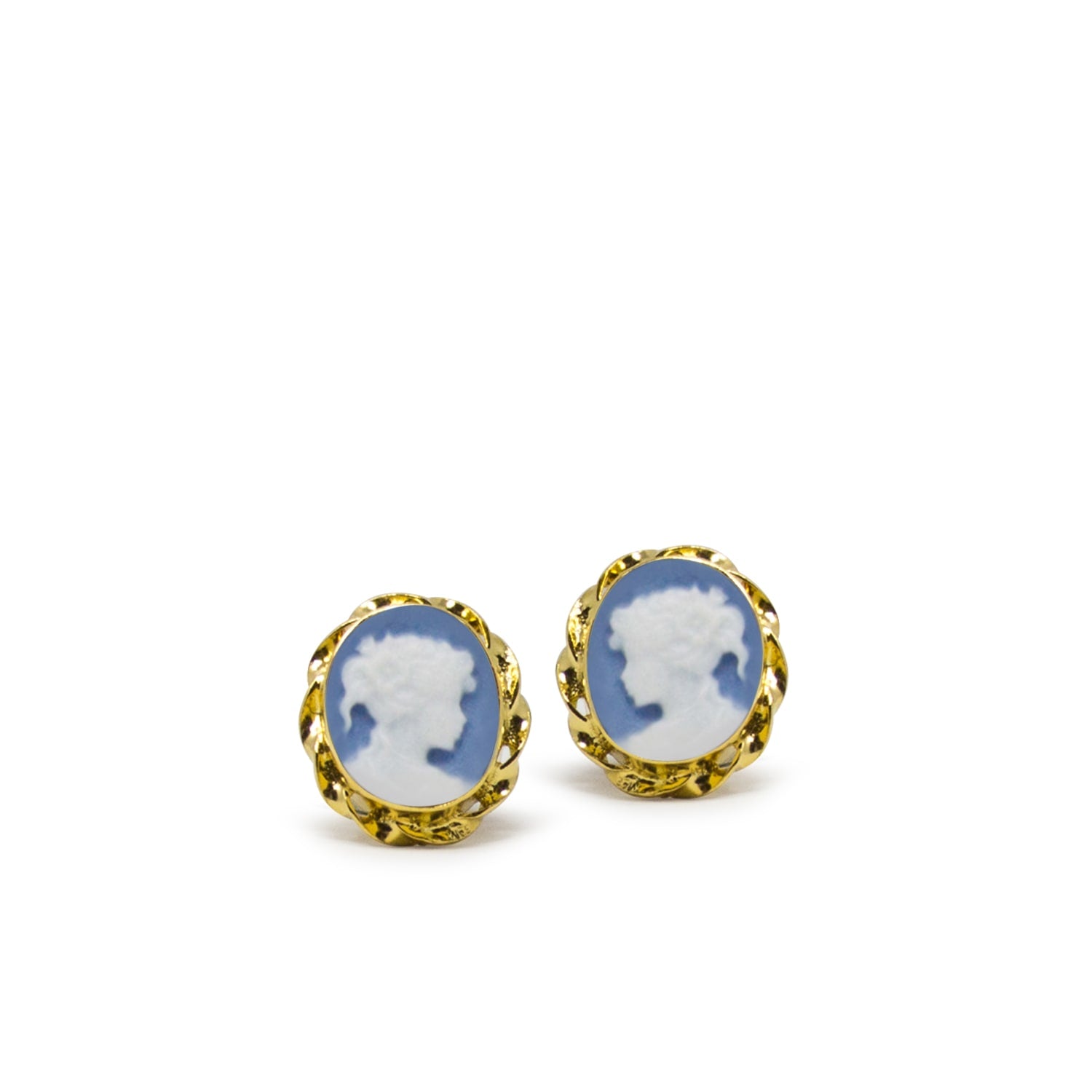 Gold-Plated Sky Blue Mini Cameo Stud Earrings