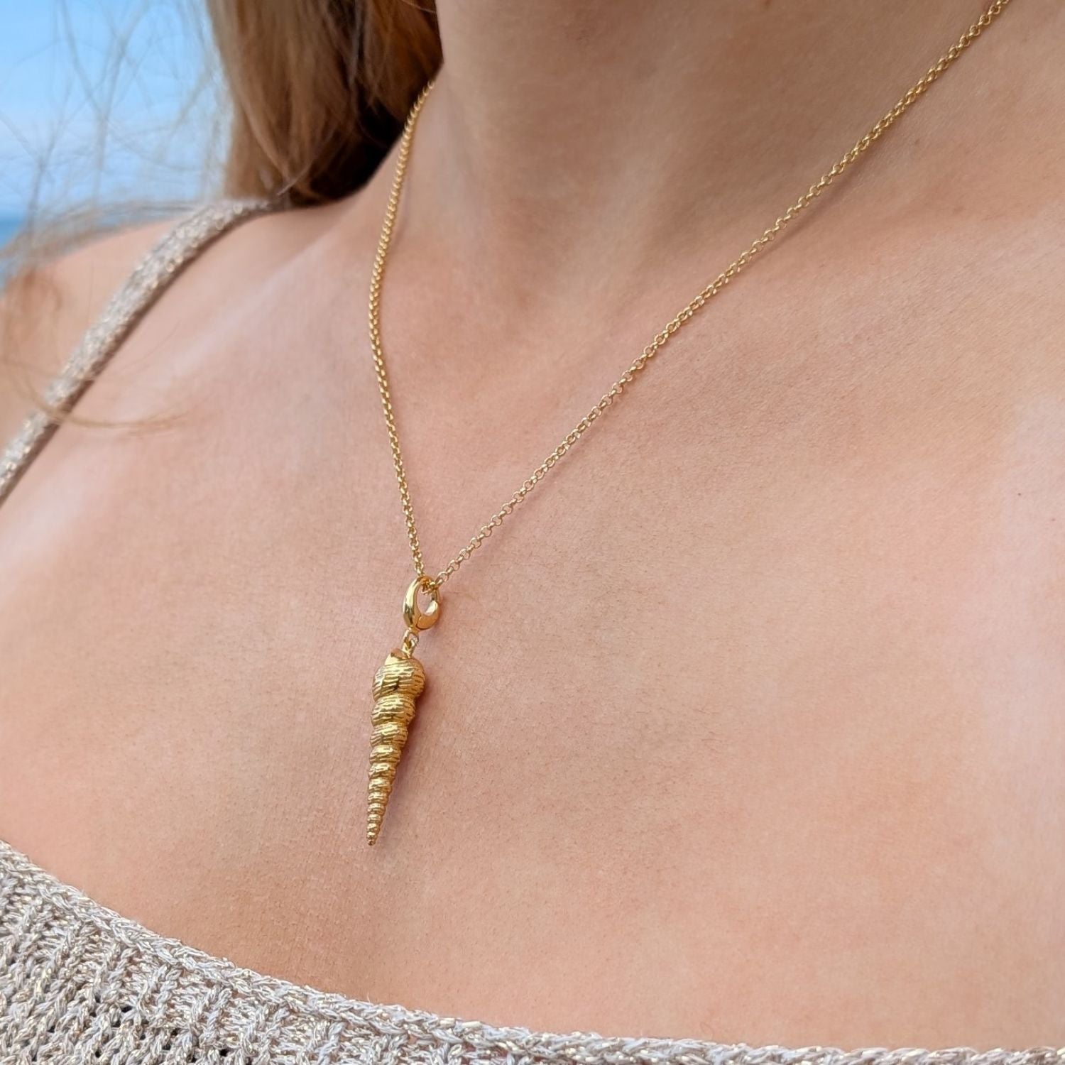 Gold Plated Spire Shell Charm Necklace