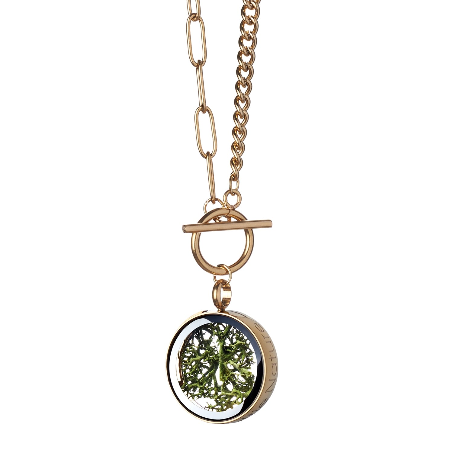Gold Plated Moss Necklace – Handcrafted Nature Jewelry By Artisan With Real Green Moss