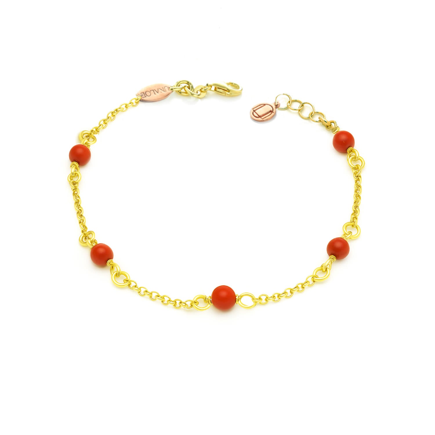 Gold-Plated Sterling Silver Chain Bracelet With Natural Red Coral