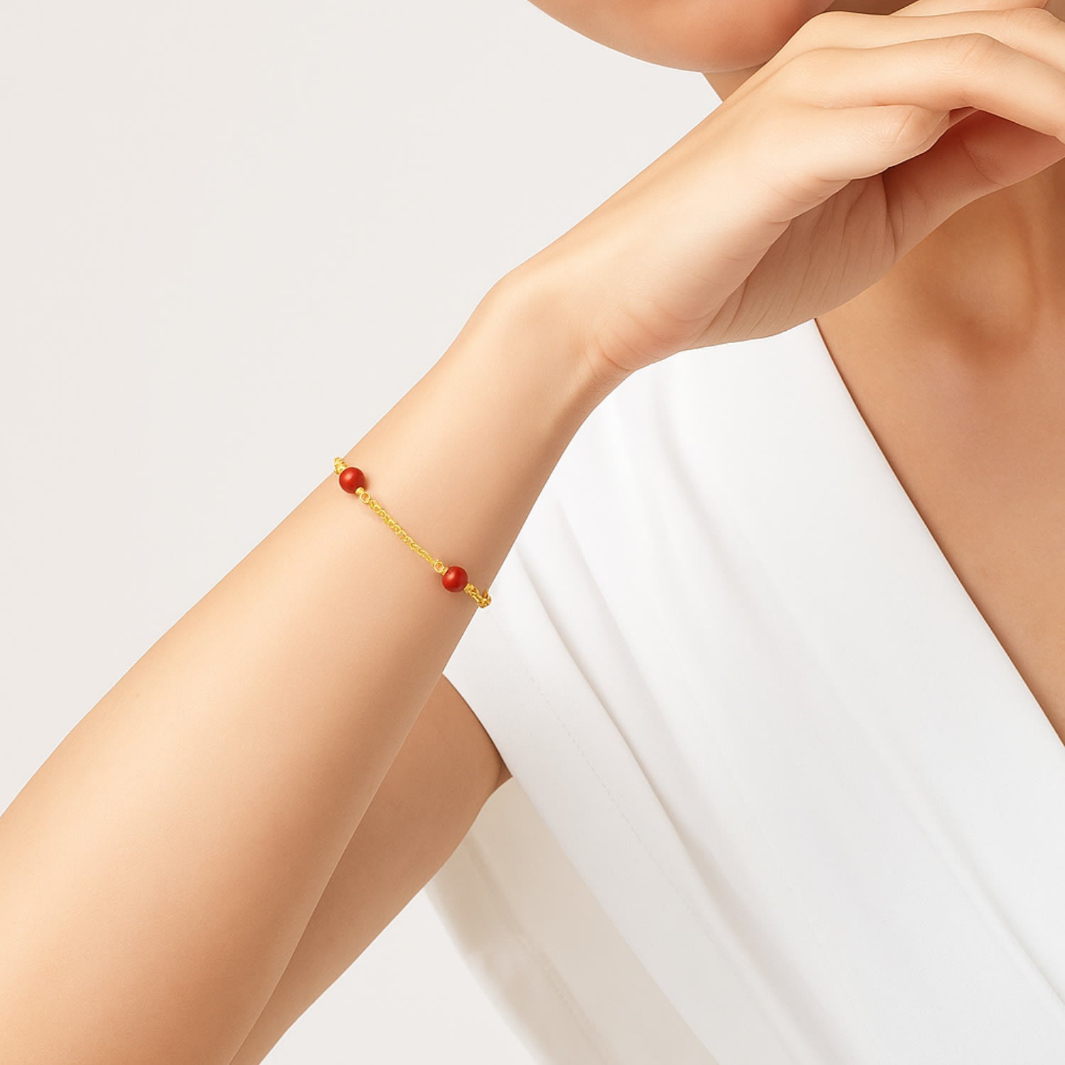 Gold-Plated Sterling Silver Chain Bracelet With Natural Red Coral