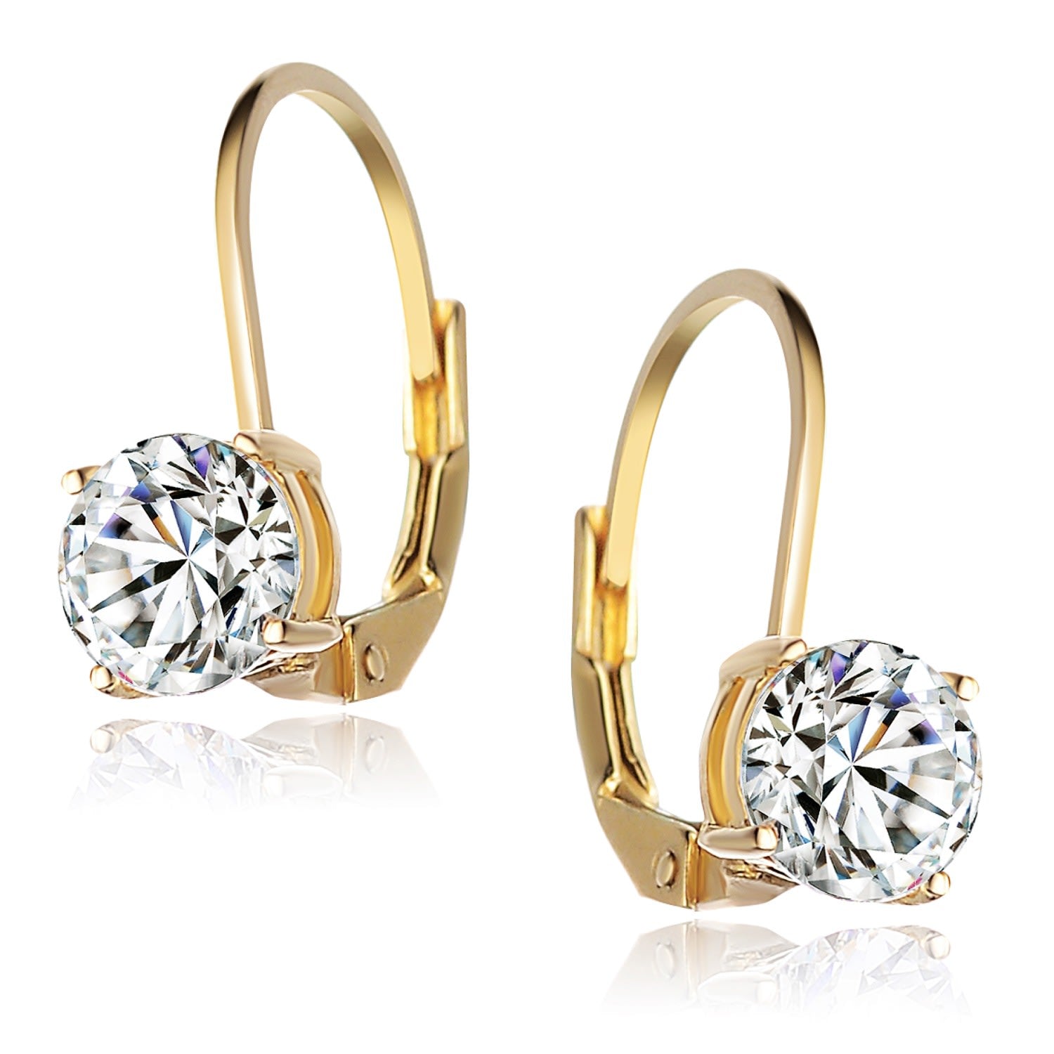 Gold Plated Sterling Silver Cubic Zirconia Classic Leverback Earrings