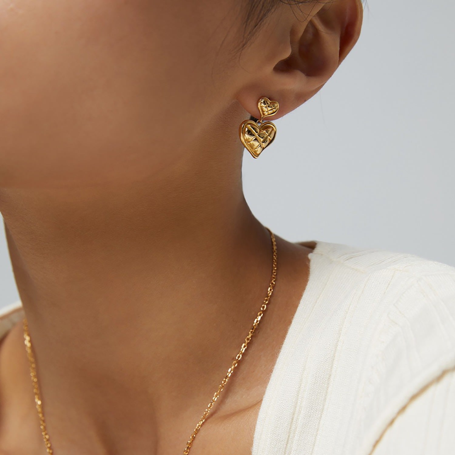 Gold Plated Sterling Silver Heart Dangle Earrings