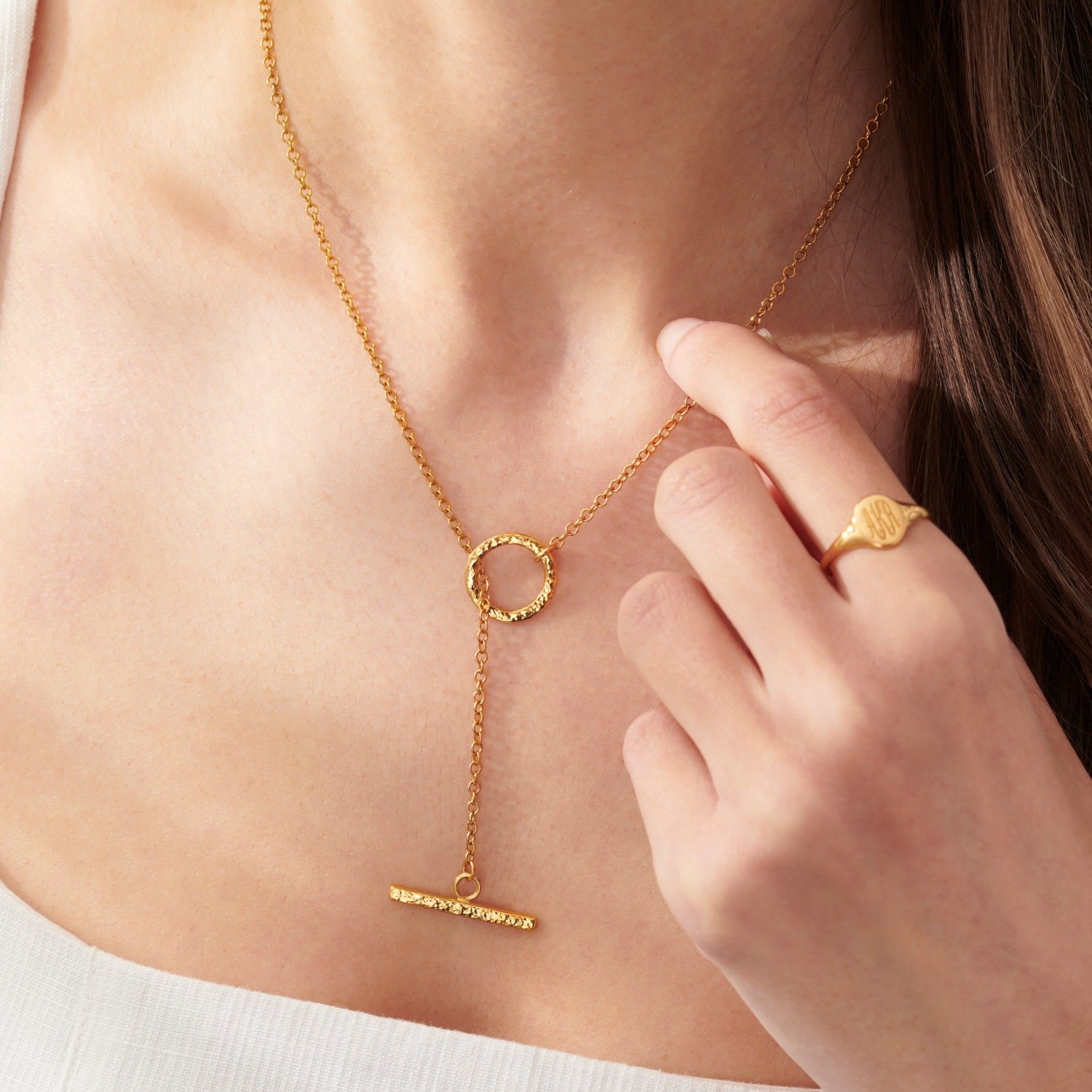 Gold Plated T-Bar Lariat Necklace