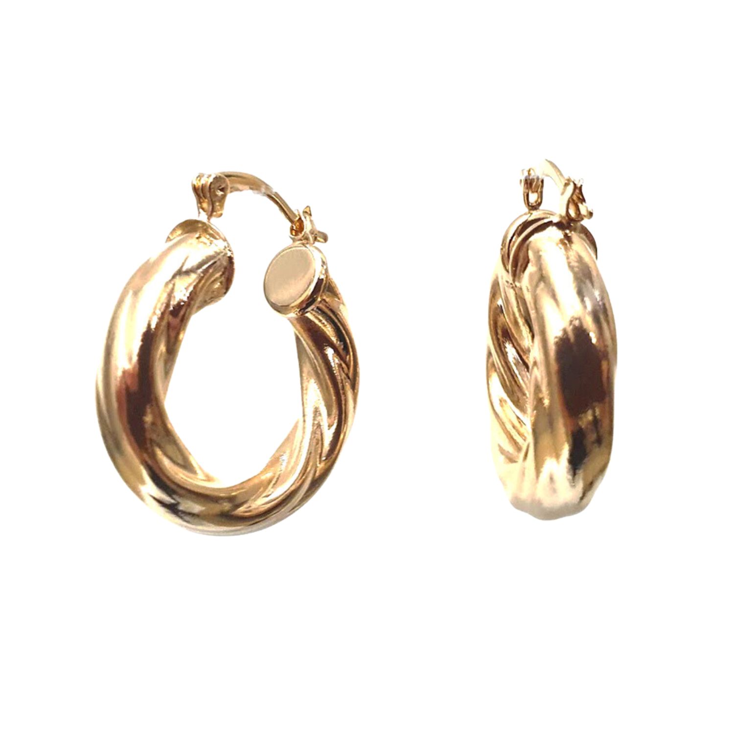 Gold Plated Textured Brush Hoop Earrings