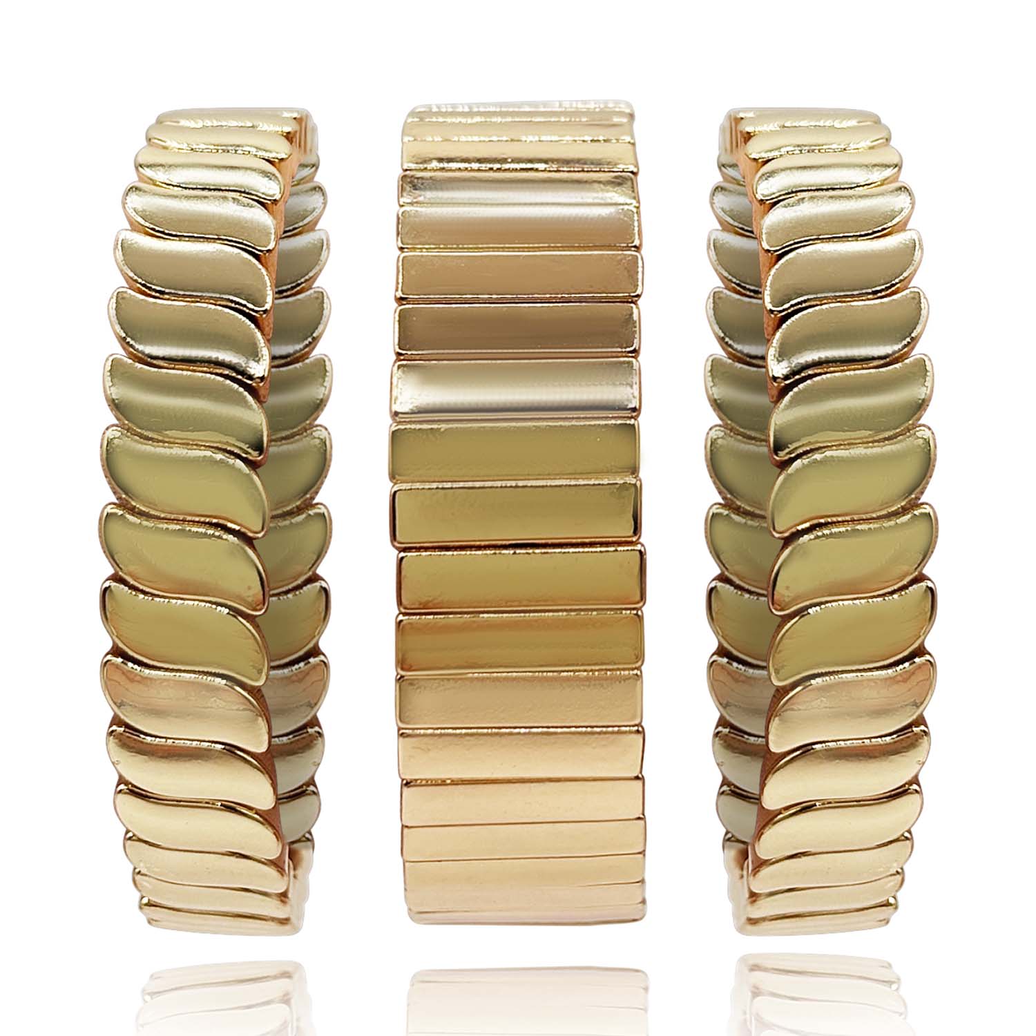 Gold Plated Three Piece Swirl Elastic Bracelet Set