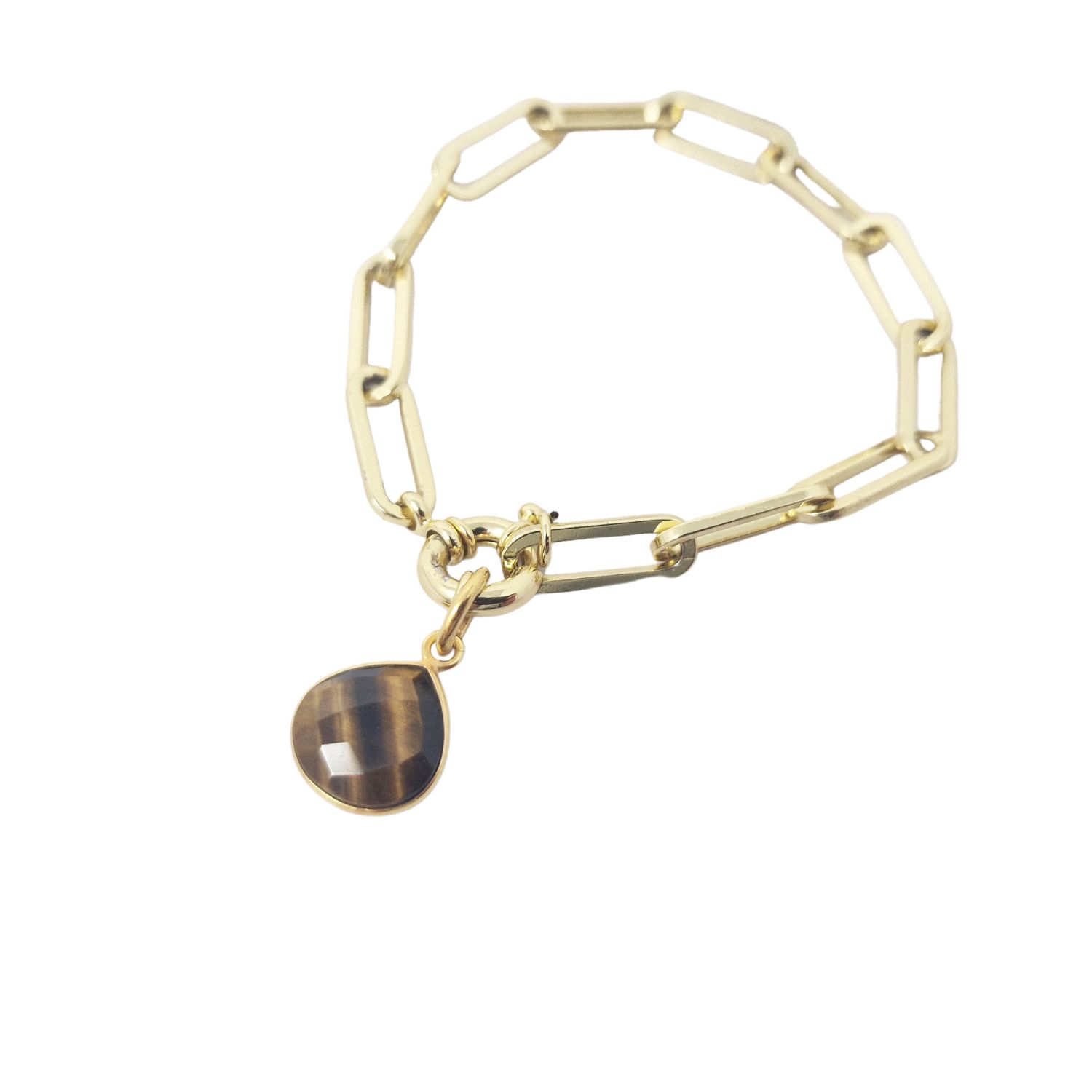 Gold Plated Tiger's Eye Healing Gemstone Crystal Bracelet