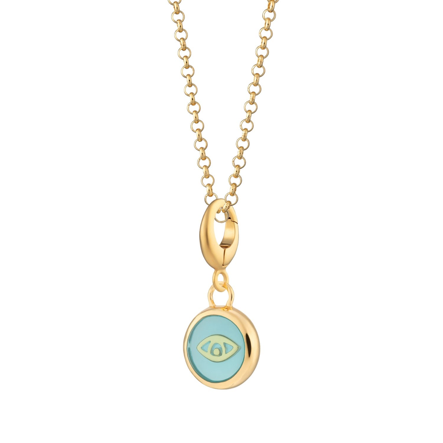 Gold Plated Turquoise Eye Resin Capture Charm Necklace