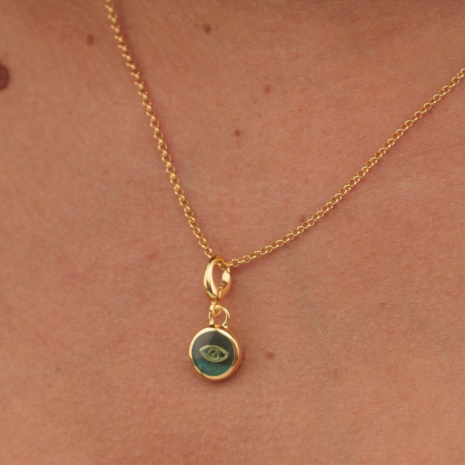 Gold Plated Turquoise Eye Resin Capture Charm Necklace