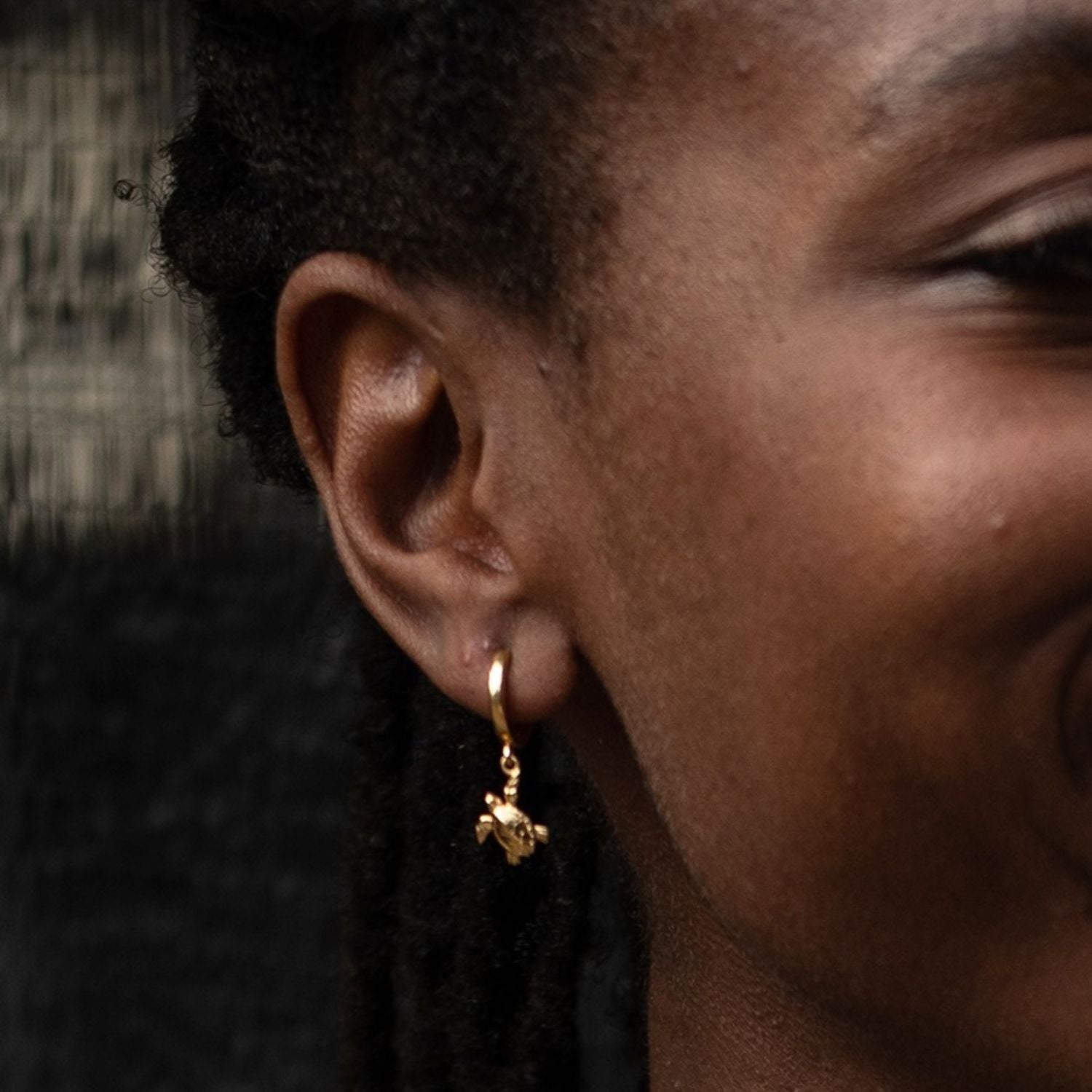 Gold Plated Turtle Charm Hoop Earrings