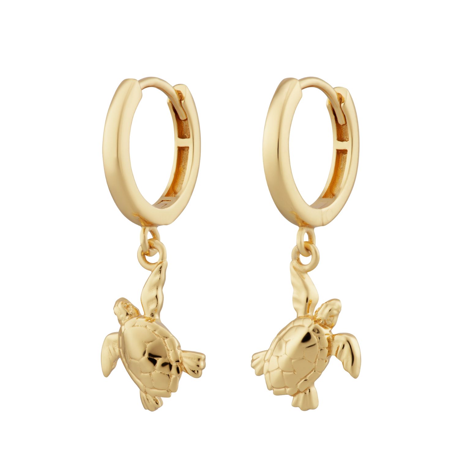 Gold Plated Turtle Charm Hoop Earrings