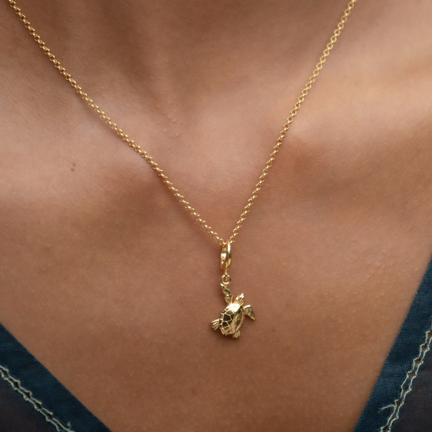 Gold Plated Turtle Charm Necklace