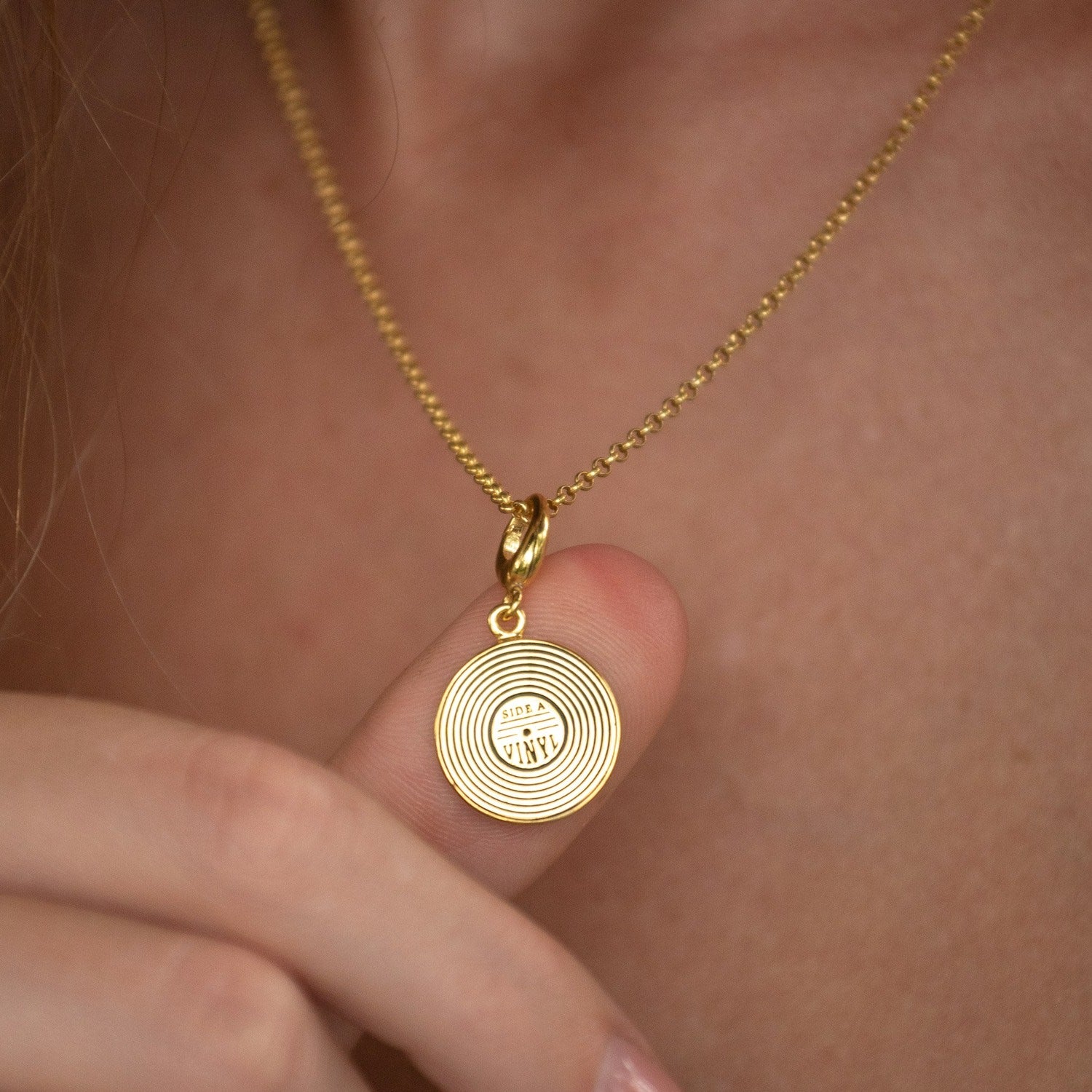 Gold Plated Vinyl Record Charm Necklace
