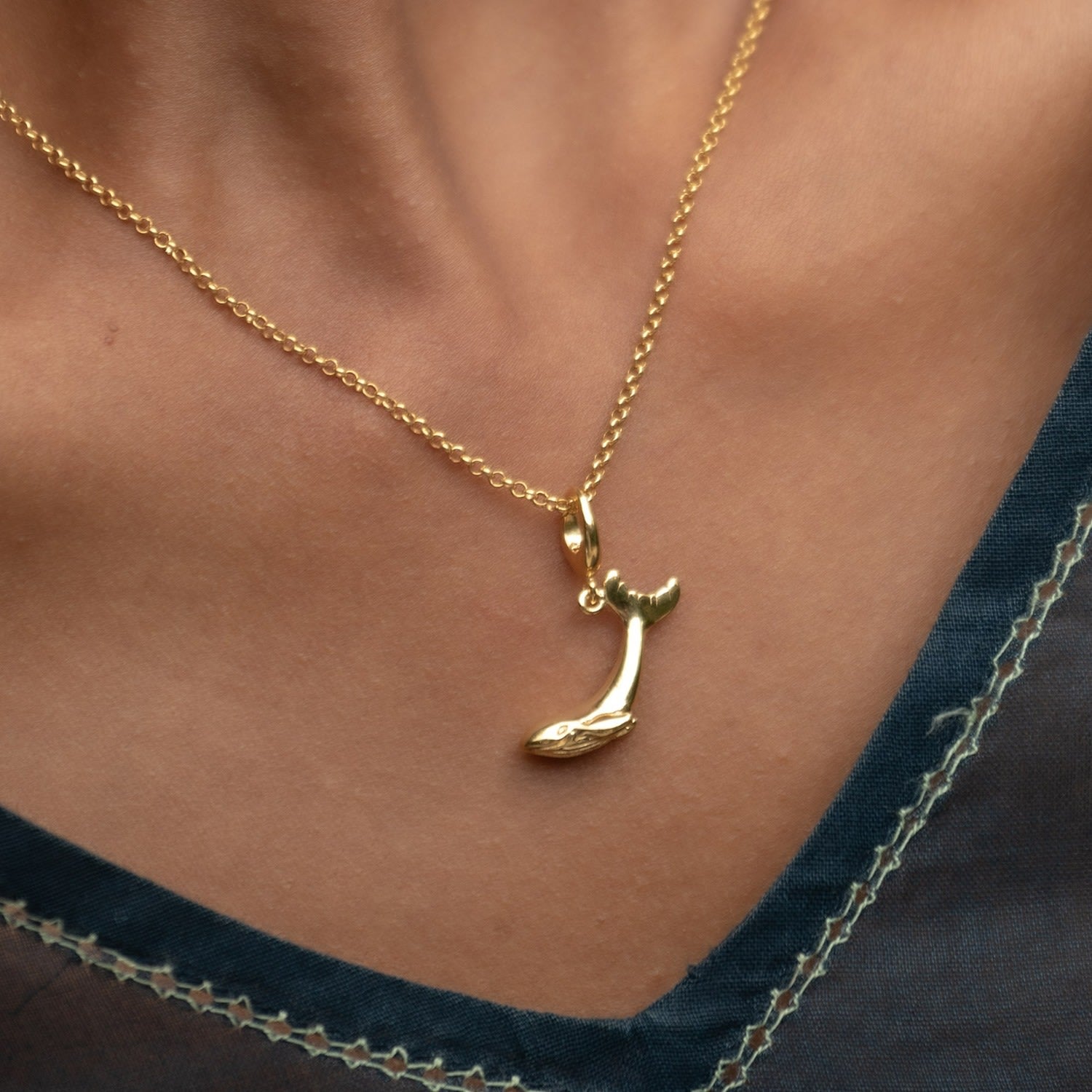 Gold Plated Whale Charm Necklace