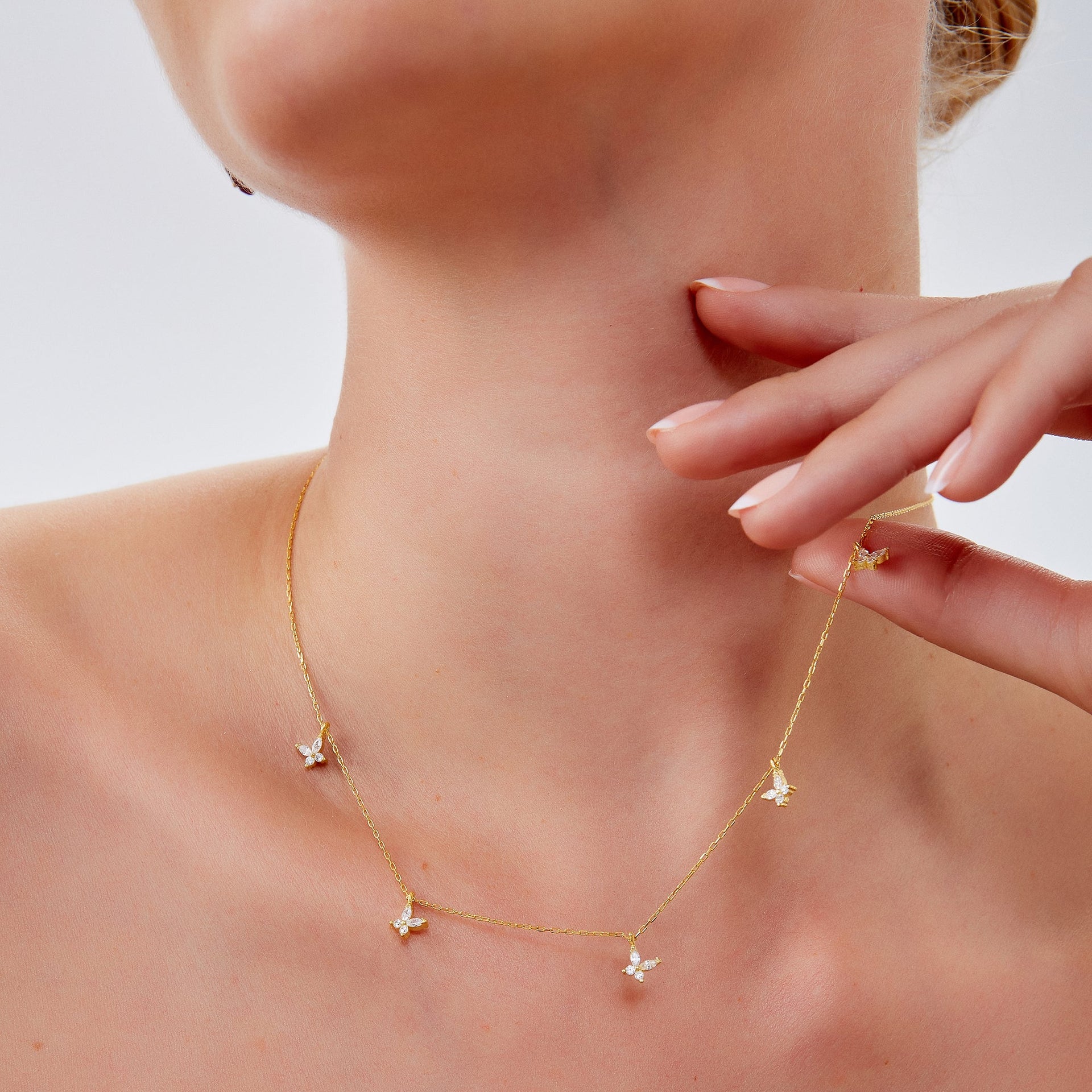 Gold Plated White Butterfly Sterling Silver Necklace