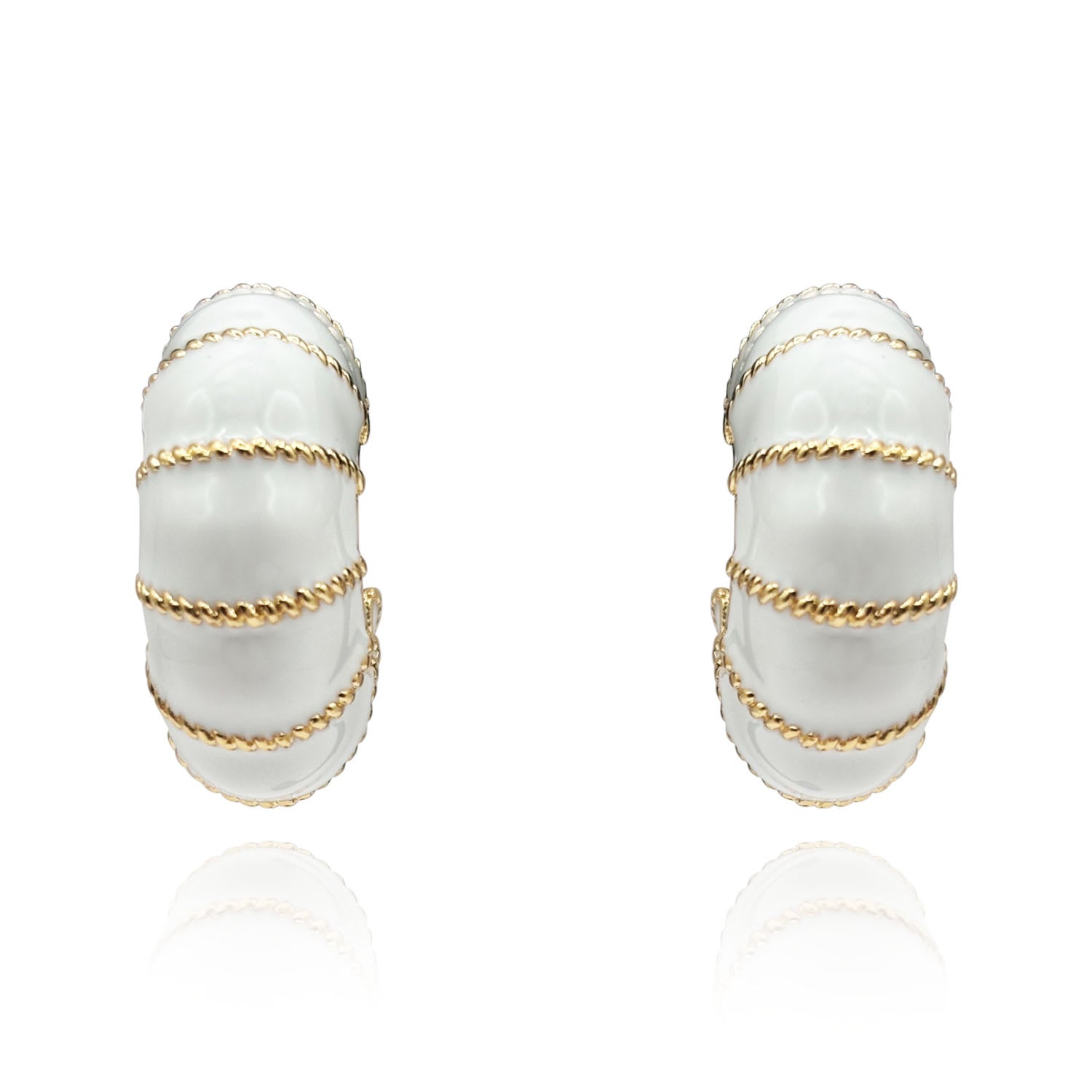 Gold-Plated White Enamel Clip-On Earrings