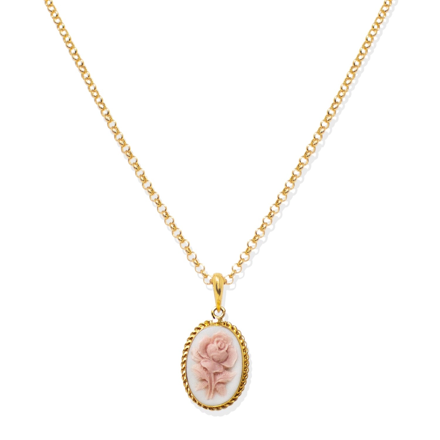 Gold-Plated White Rose Cameo Necklace