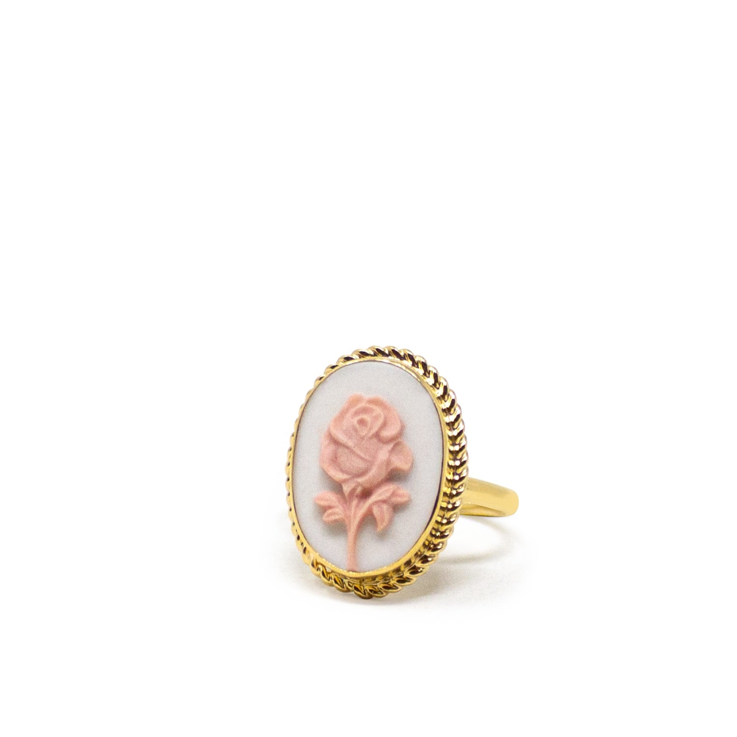 Gold-Plated White Rose Cameo Ring